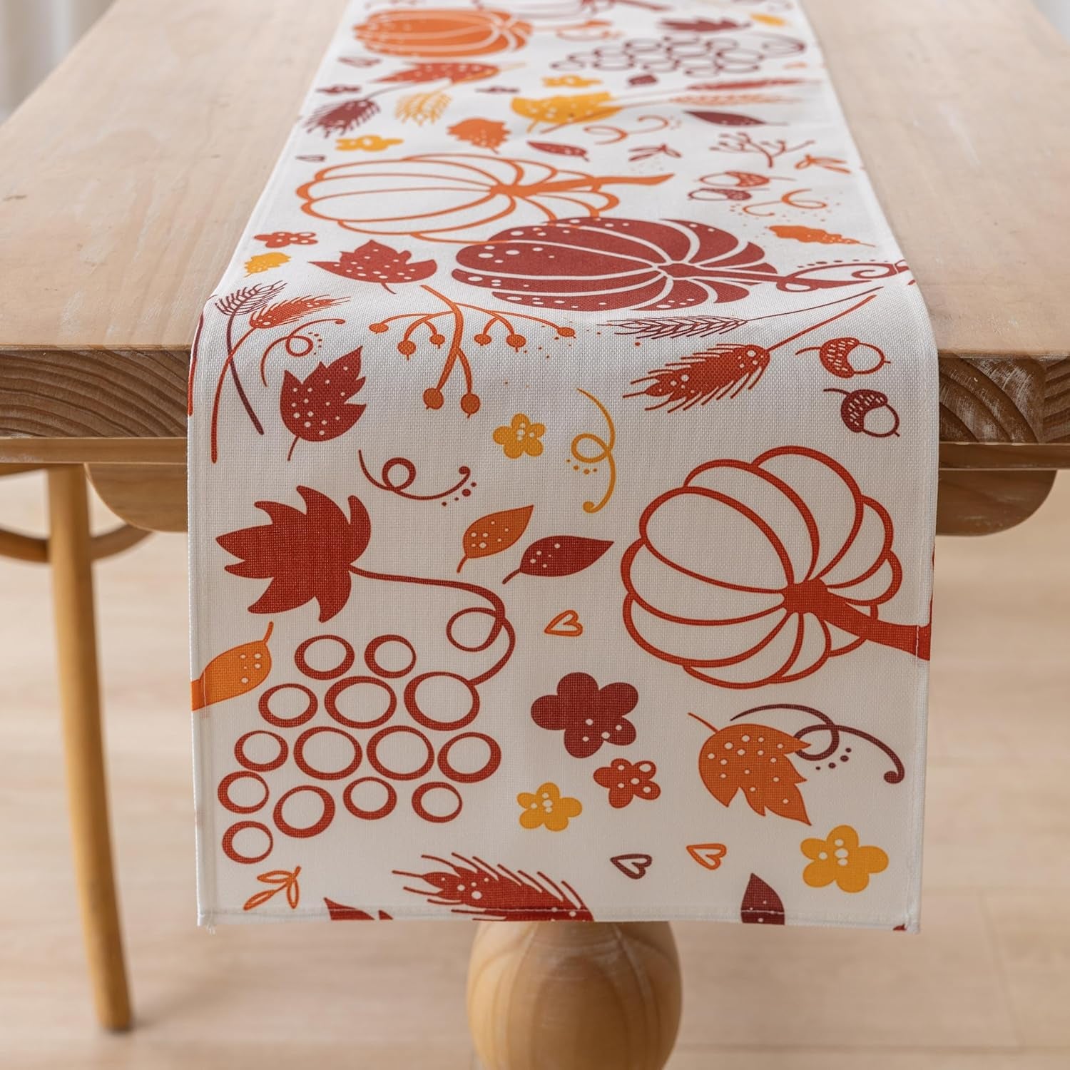Fall Table Runner Thanksgiving Pumpkins Autumn Harvest Maple Leaves Cloth Dining Centerpiece Party Table Decor Fall Decorations for Home 48 X 13Nch