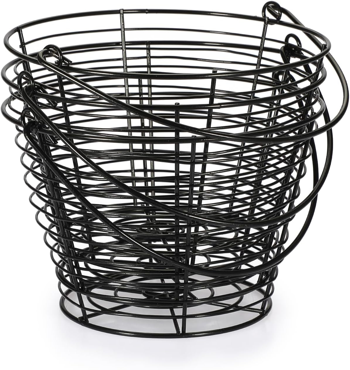 Set of 3 Black 8-Inch Round Wire Egg Baskets with Handle for Collecting Fresh Chicken and Duck Eggs, Ideal Countertop Storage Solution