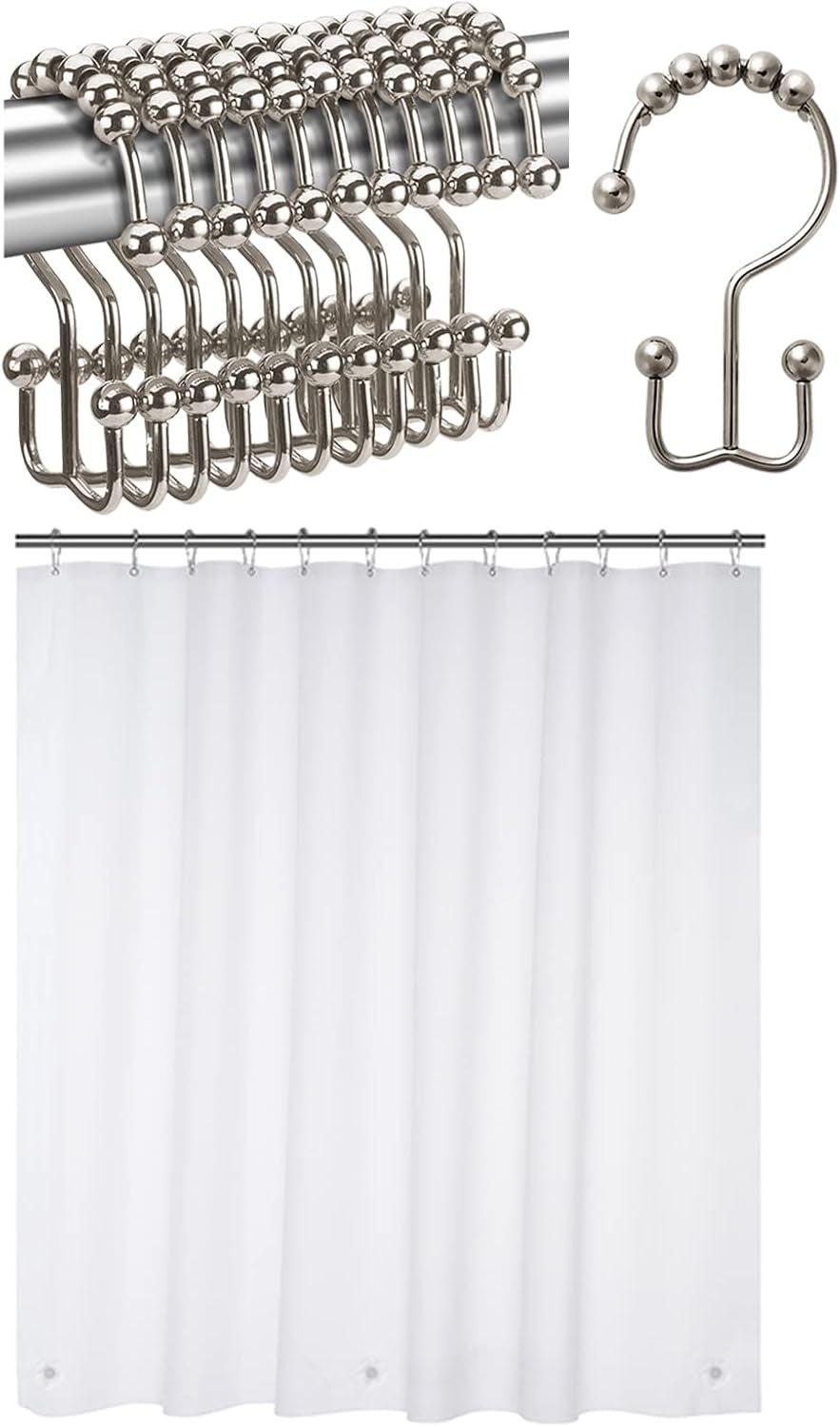 12 Pcs Shower Curtain Hooks and 72 X 72 Frosted Shower Curtain Liner