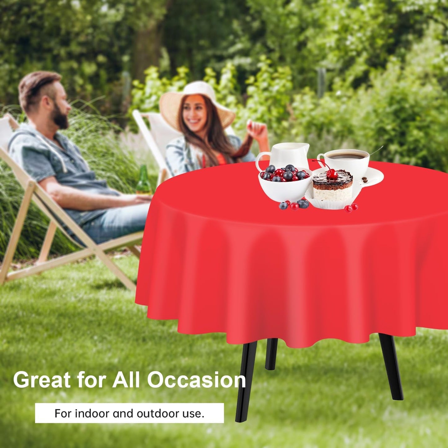 Red round Tablecloth 2 Pack, 84 Inch Plastic Table Cover Disposable for Parties