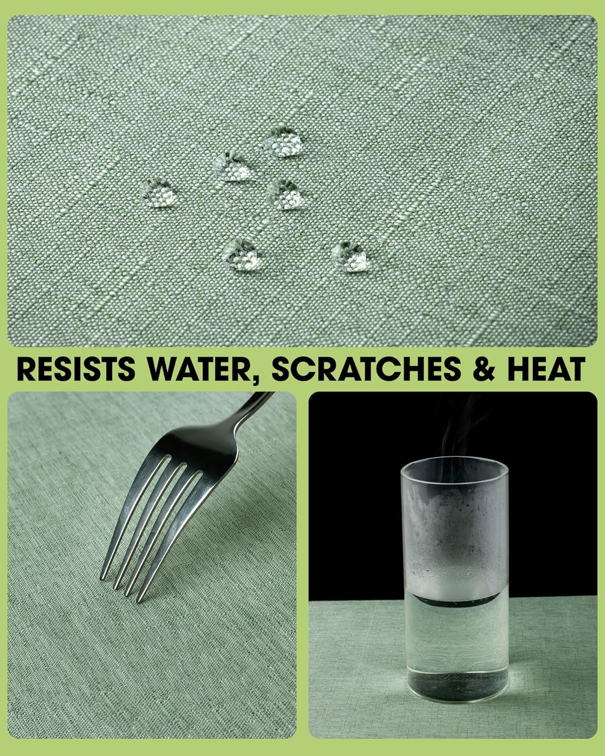 Rectangle Linen Tablecloth Waterproof & Stain Resistant, Wrinkle-Free Table Cloth Adds Elegance and Protection, Ideal for Dining, Party, Wedding and Outdoor, 52 X 70 Inch, Sage Green