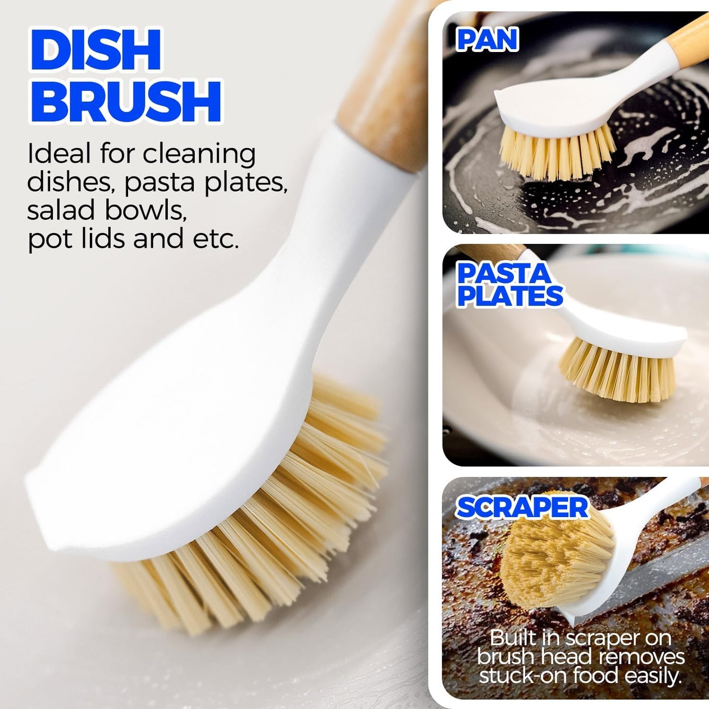 6 Pack Dish Brush Kitchen Brushes Set with Vegetable Palm Brush, Bottle Brush, Dish Brush and Straw Brush, Fruit Cleaning Brushes for Cleaning Potato Skillet Wok Pot Pan Cast Iron, Yellow