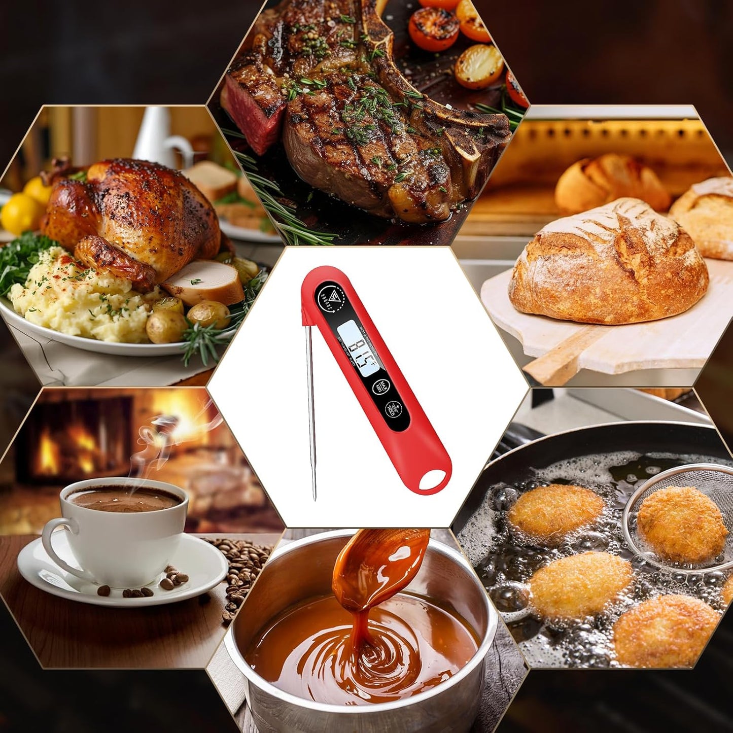 Digital Meat Thermometer, Instant Read Food Thermometer for Cooking, Kitchen Probe with Backlit, Cooking Temperature Probe for Turkey, Grill, BBQ, Baking, Bread, Sourdough