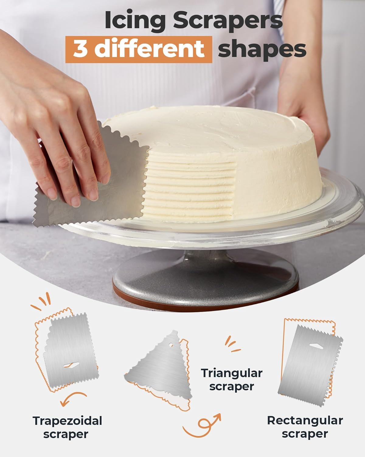 Aluminium Cake Turntable Set, Baking Tools with Revolving 12" Cake Stand for Decorating, 12.7" Offset Spatula, 3 Stainless Steel Frosting Icing Smoother, Cake Serve Cake Decorating Kit Supplies