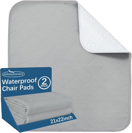 Waterproof Chair Pads for Incontinence Washable 22'' X 21'', 2 Pack Absorbent Seat Protector Pee Pads for Adults, Elderly, Kids, Toddler and Pets, Grey