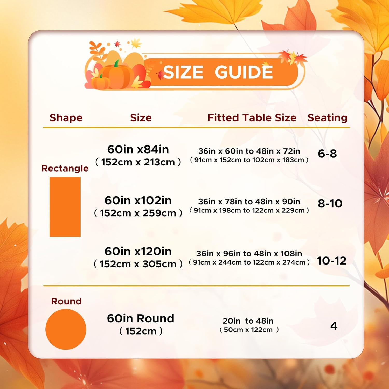 Fall Tablecloth Rectangular for 6 Foot Tables - 60 X 102 Inch - Stain and Wrinkle Resistant Rectangle Table Cloth, Fabric Thanksgiving Table Cover for Dining Tables, Buffet Parties, Bronze