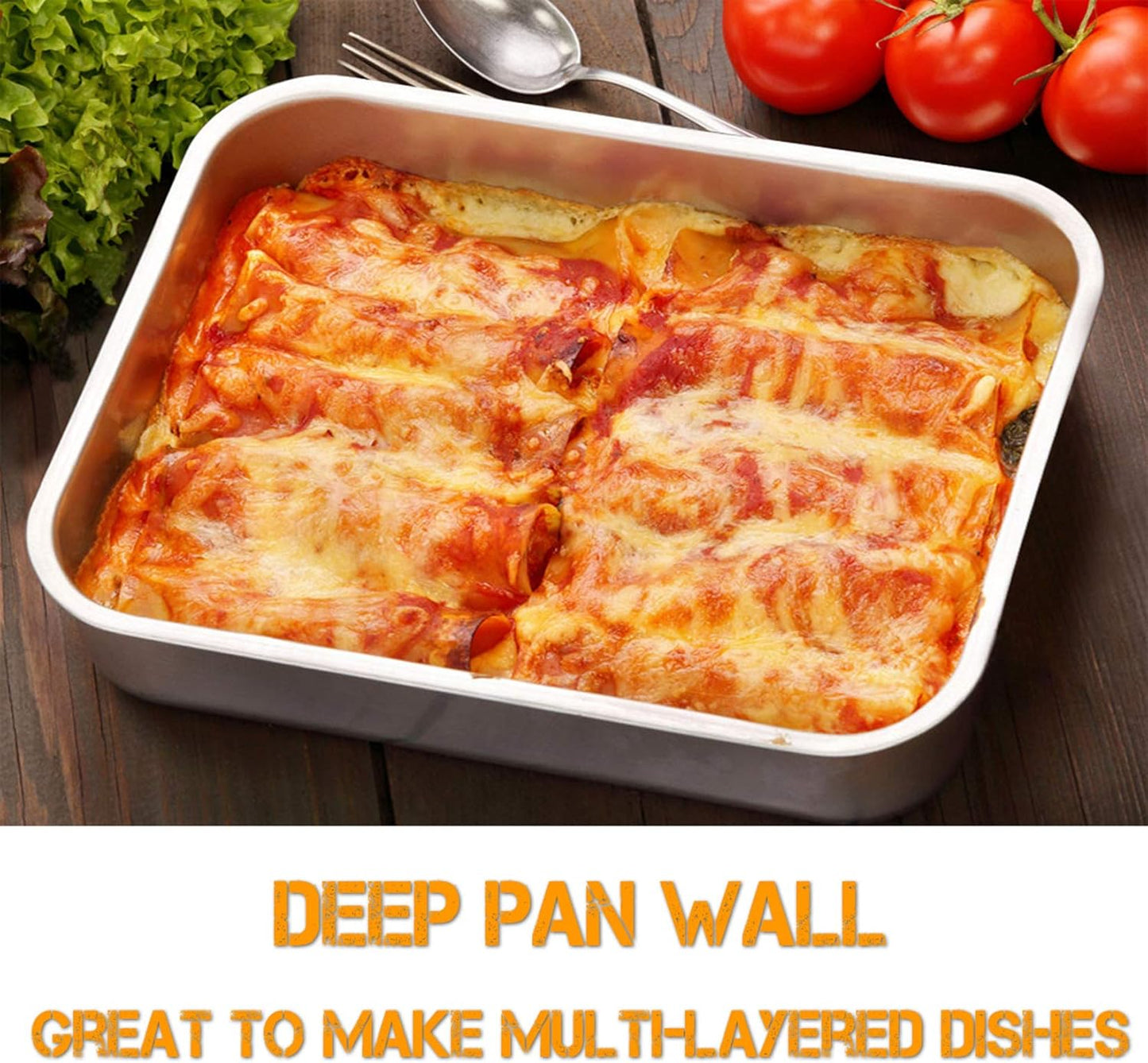 Lasagna Pan Set, Stainless Steel Rectangular Baking Pan for Brownie/Cake/Meat, Non-Toxic & Heavy Duty, Deep Side & Rolled Rim, Brushed Surface & Dishwasher Safe, 10.7" X 3.2" + 12.7" X 3.2"