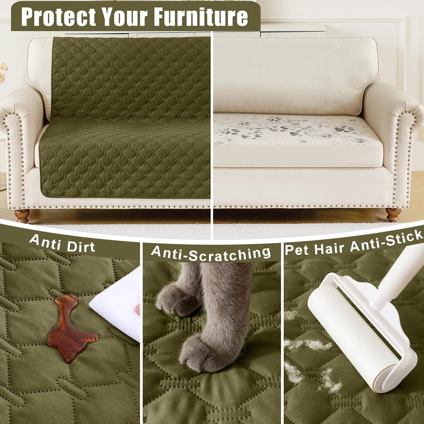 Waterproof Dog Bed Cover Blanket, Soft Reversible Pet Blanket, Washable Leakproof Cats Dogs Couch Cover for Sofa, Couch, Furniture (40X50 Inch, Green/Navy)