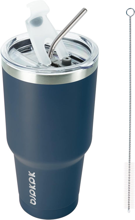 30 Oz Tumbler with Lid and Straw Stainless Steel Double Wall Vacuum Insulated Tumblers,Navy Blue