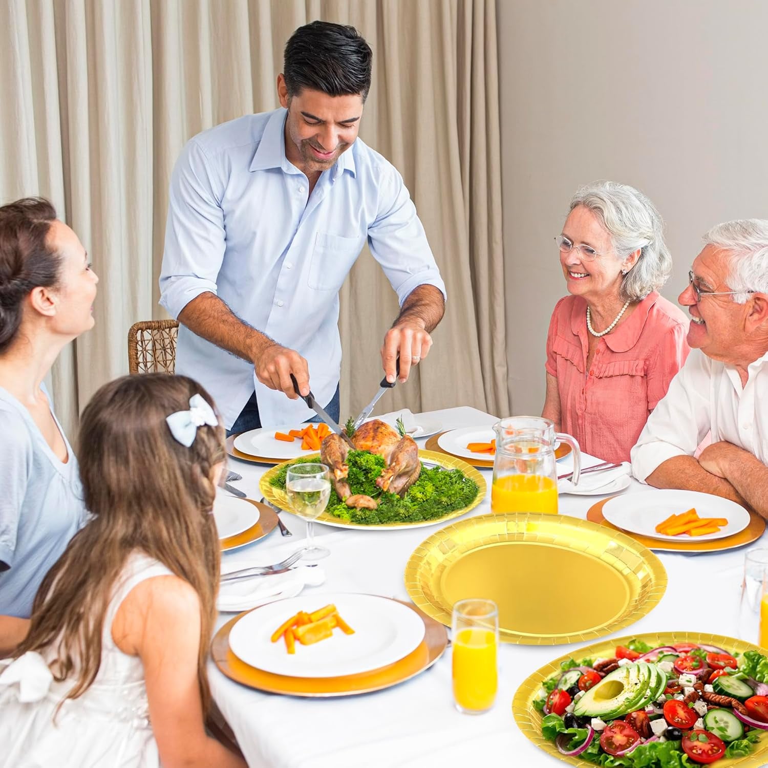 50 Pcs Gold Foil Paper Plates, 12.2'' X 10.2'' Oval Large Paper Plates, Dinner Plates Party Decorations Disposable Plates for Birthday Wedding Picnic Graduation Ceremony Anniversary Daily Use