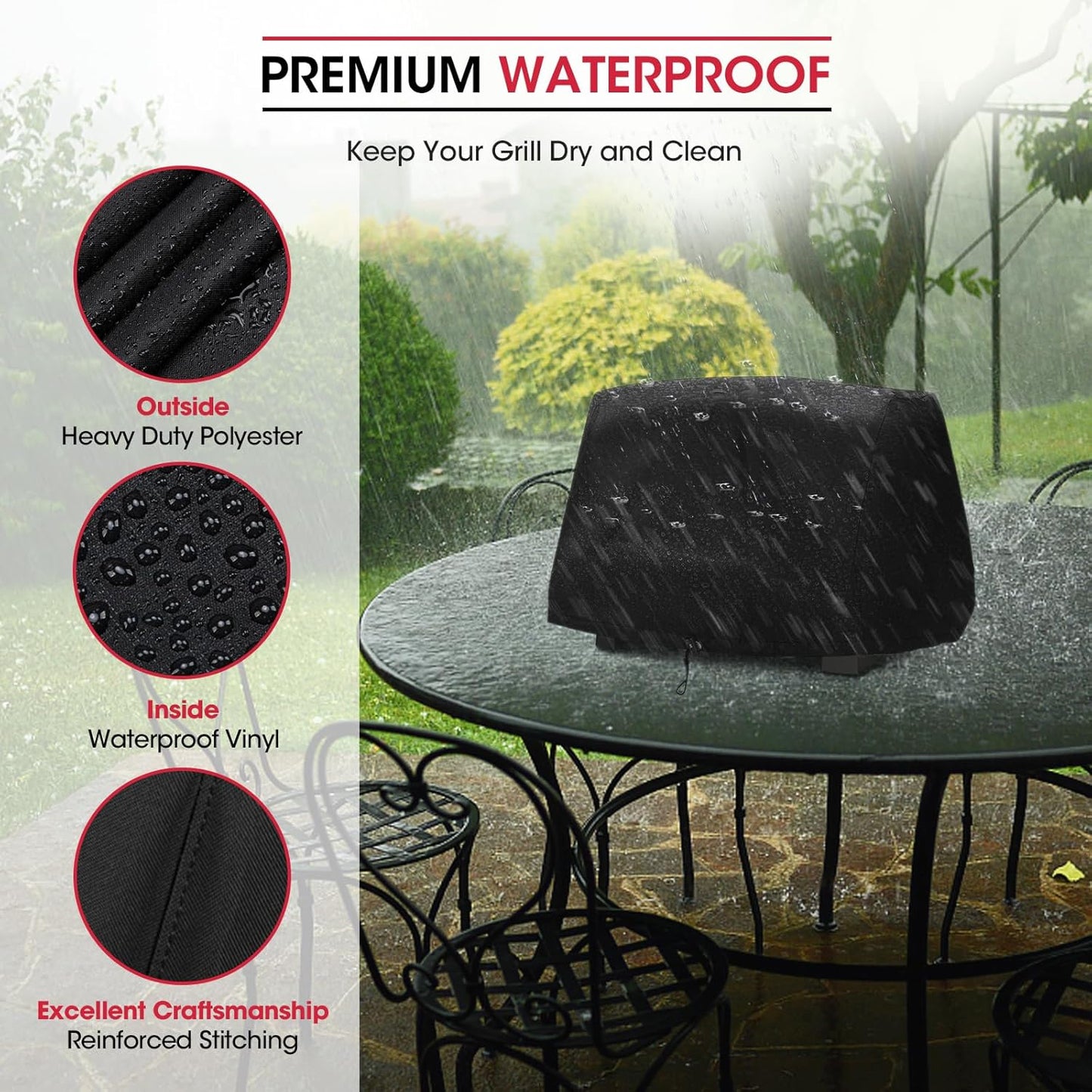 Grill Cover for Ninja OG700 OG701 OG751 Outdoor Series, Heavy Duty Waterproof Woodfire BBQ Cover with Inner Pocket, Sealed Team, Elastic Closure and Drawstrings, Black