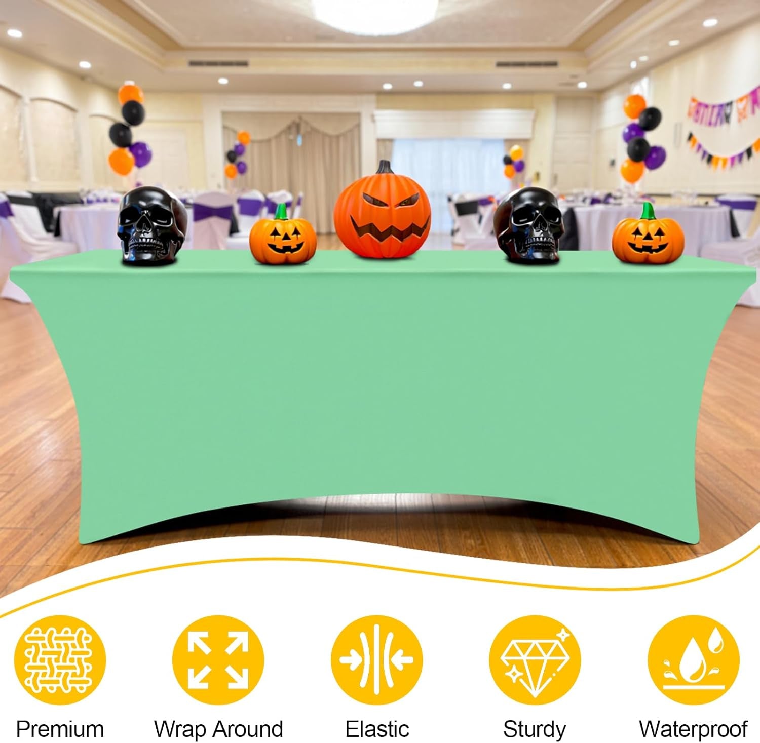2 Pack Spandex Table Cloth 4FT, Elastic Fitted Stretch Tablecloths for Rectangle Tables, Washable Table Cover for Outdoor, Wedding, Banquet & Parties (Bright Green, 48Lx30Wx30H Inch)