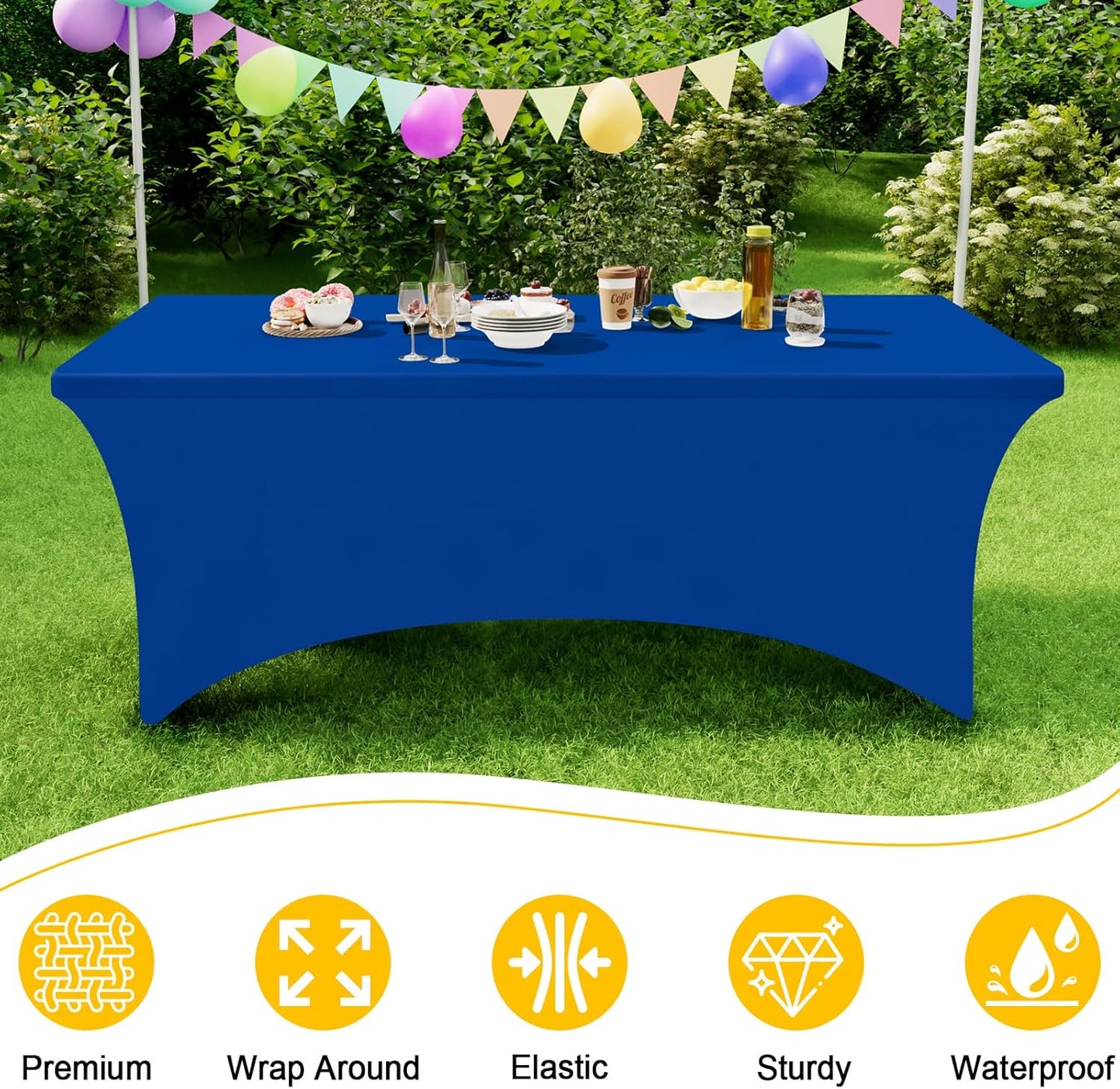 Spandex Tablecloths - 2 Pack 6FT Elastic Fitted Stretch Covers for Rectangle Tables, Washable for Outdoor Events, Weddings, Banquets & Parties (Blue, 72L x 30W x 30H Inches)