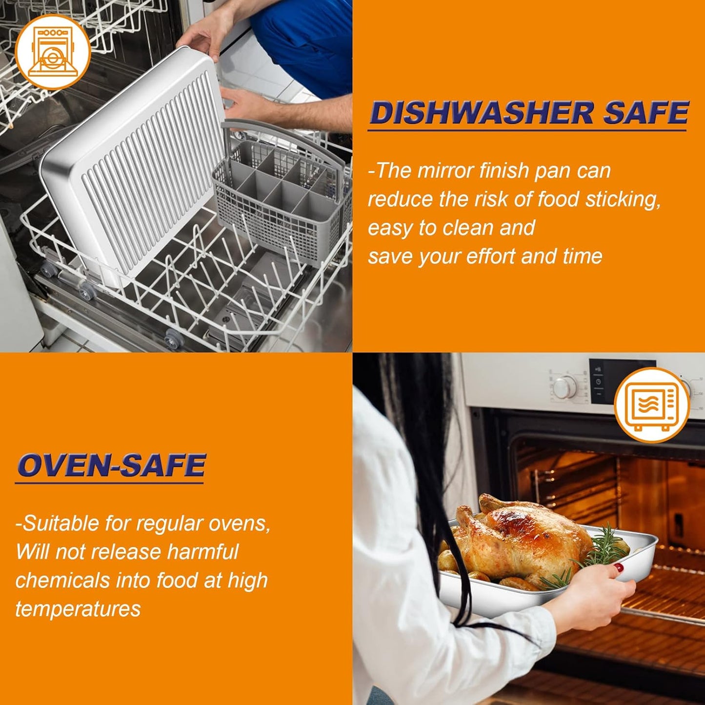 12.4 Inch Deep Rectangular Cake Pan, Stainless Steel Baking Pan Lasagna Pan for Toaster Oven, for Bake Cookie Cake Meat, Corrugated Bottom & Heavy Duty, Non-Toxic & Dishwasher Safe, 2Pcs