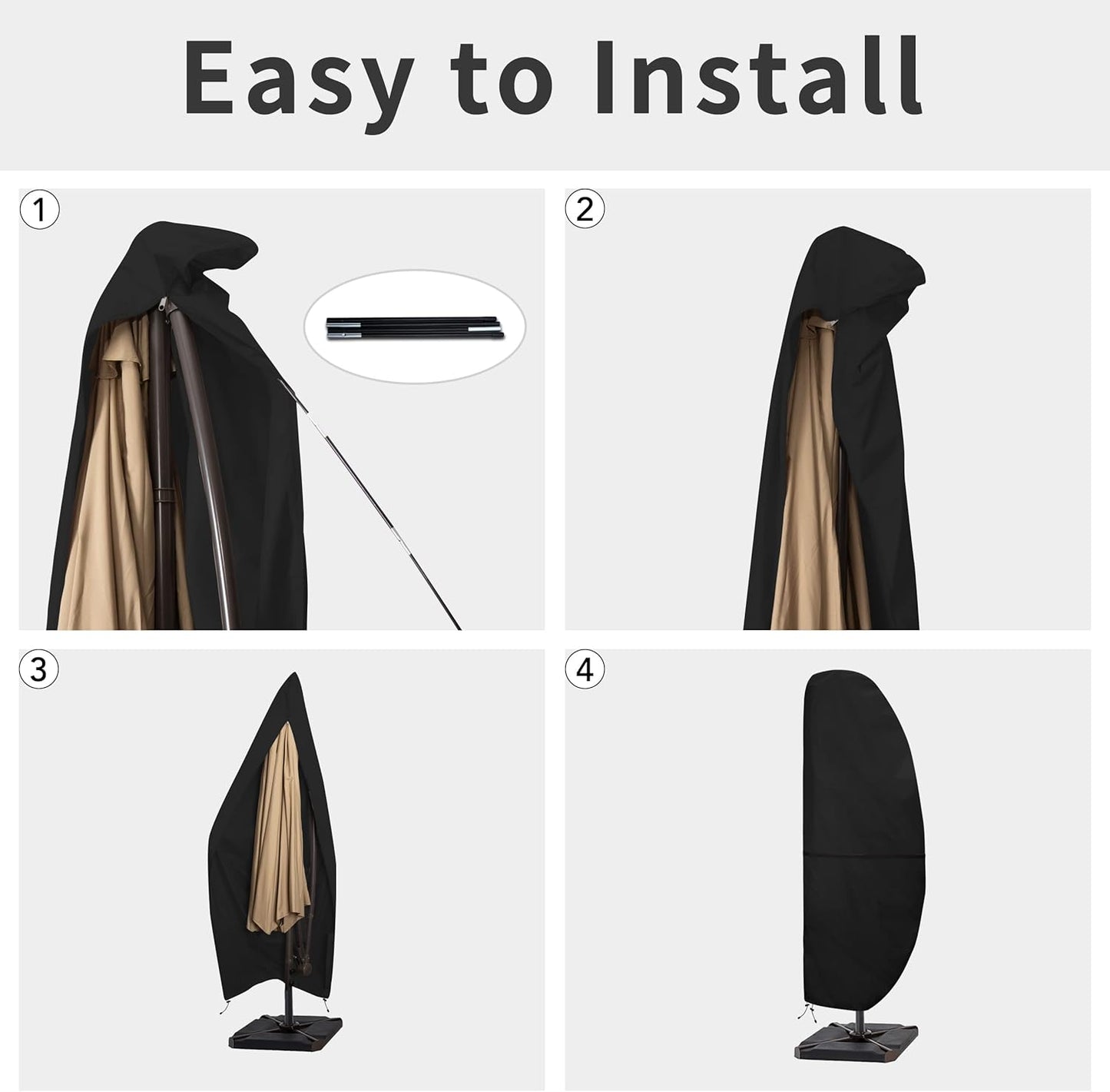 Patio Umbrella Cover Outdoor Offset Umbrella Cover Waterproof Cantilever Parasol Cover for 7.5Ft to 11.5Ft Banana Frame Umbrella, Black