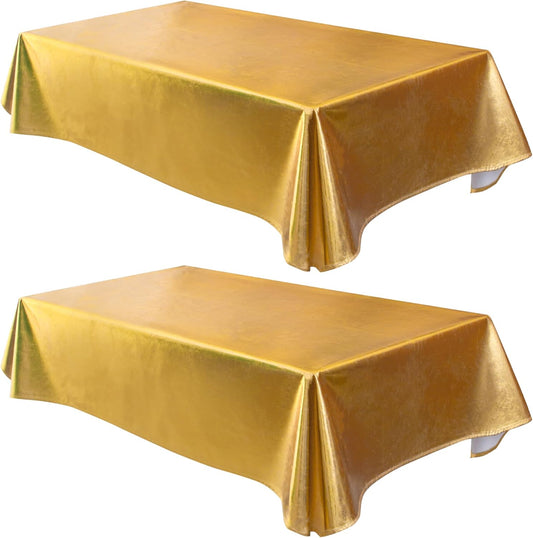 Rectangle Foiled Tablecloth Set, 2 Pack - 60 x 102 Inches, Gold - Stain Resistant for New Year Celebrations and Banquets