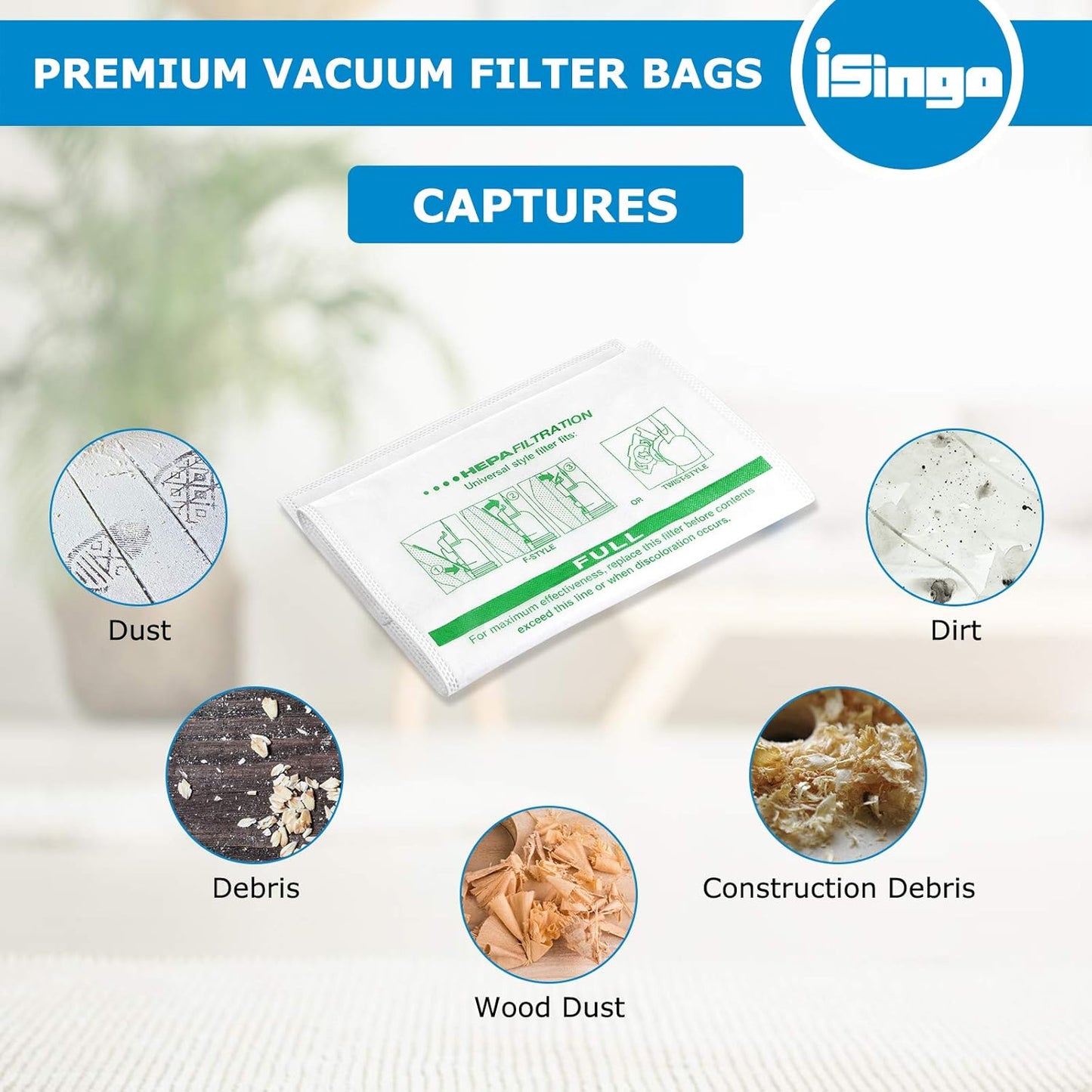 15 +5 Pack 204814 HEPA Filter Bags plus Belts, for Kirby Vacuum Bags 204811 204808 205811, Universal White Cloth Bags Fit for Sentria Models & All Generation with F-Style and Twist-Style