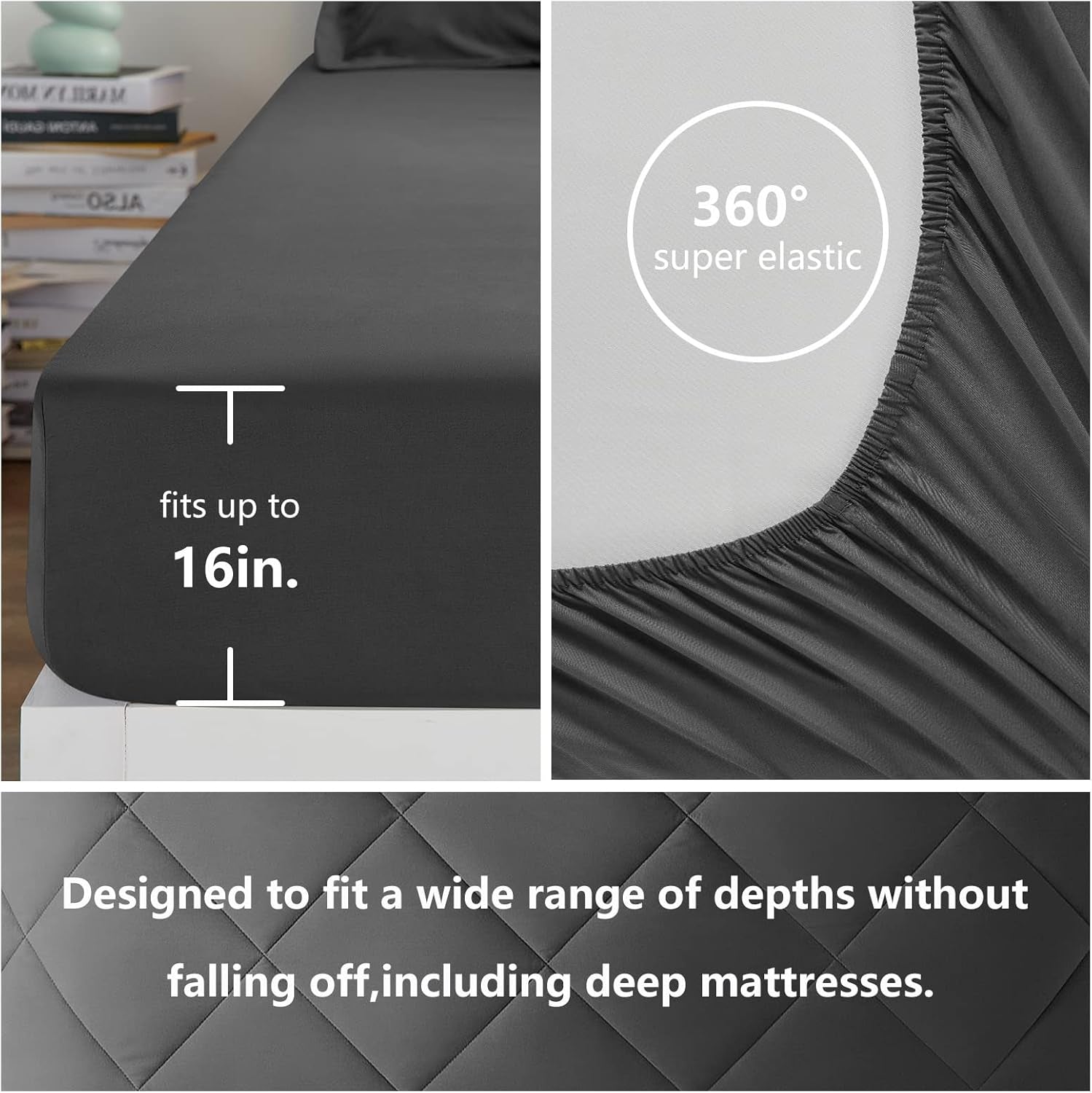 California King Comforter Set with 7 Pieces Bed in a Bag Dark Grey Cal King All Season Bedding with Comforter, Pillow Shams, Flat Sheet, Fitted Sheet and Pillowcases