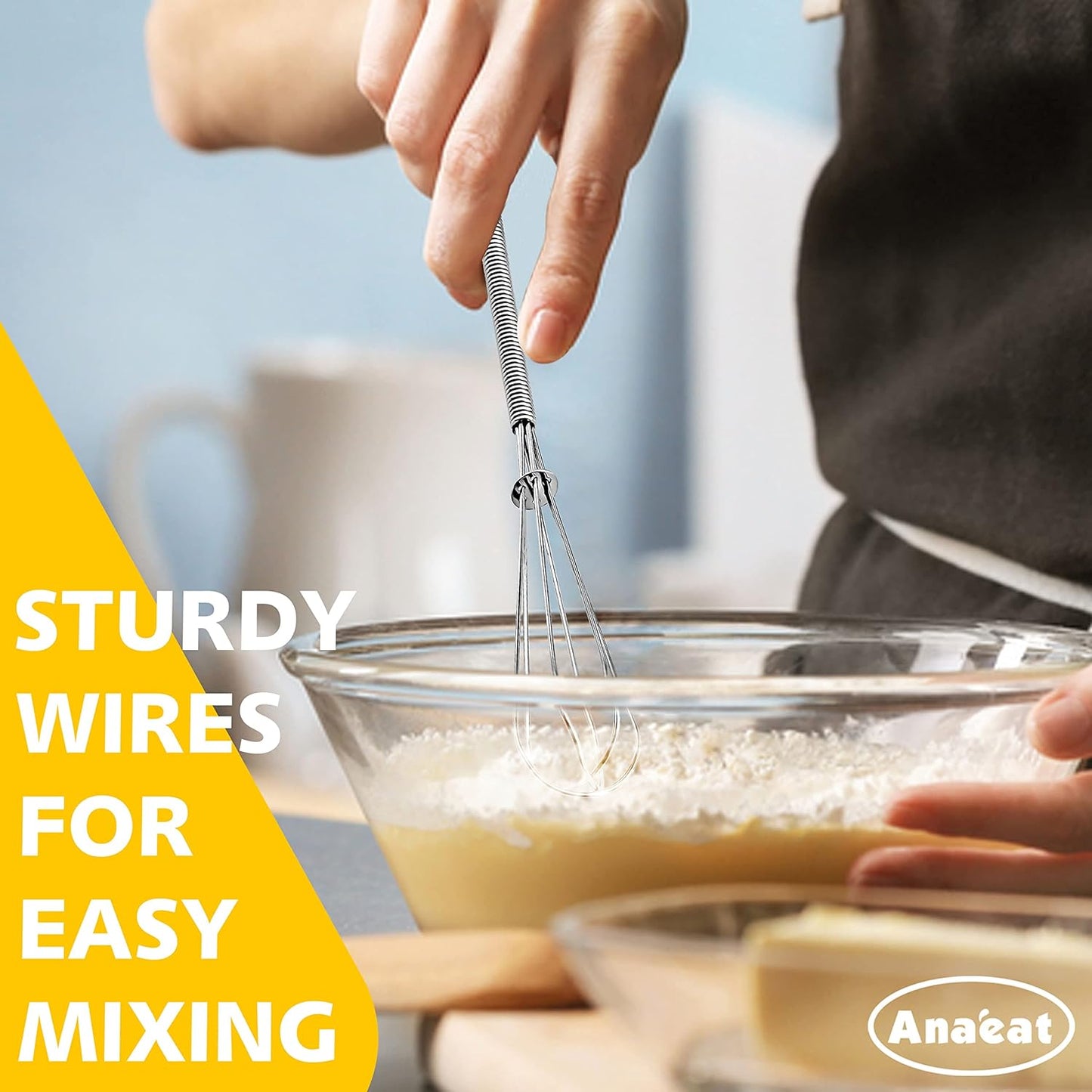 Small Wire Whisk Set of 2, Portable Stainless Steel Kitchen Tiny Whisk & Egg Beater with Thick Wire - Sturdy Mini Mixing Balloon for Cooking, Blending, Whiping, Beating and Stirring (6" + 8")