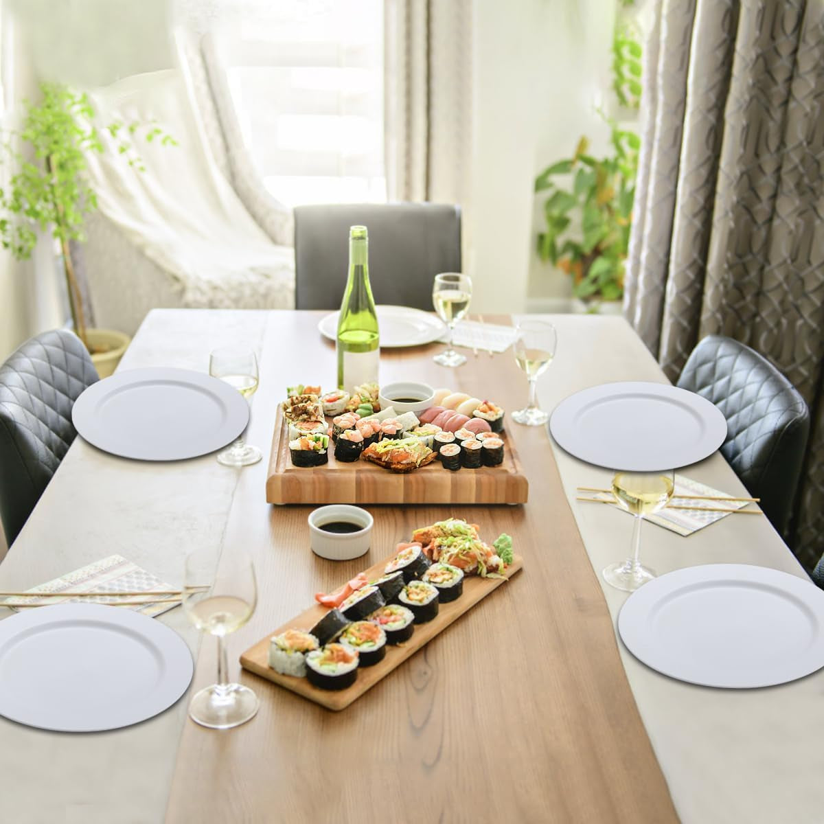 Set of 8 Reusable 10-Inch White Plastic Plates - Versatile Dinner, Salad, and Pasta Dishes for Home, Garden, Picnic, Camping, and Outdoor Use