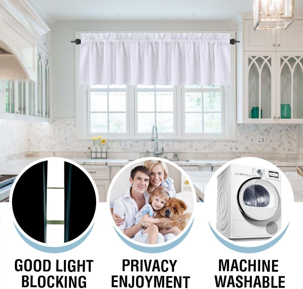 2 Panels White Valance for Windows, Natural Blackout Curtains Valances for Small Windows/Living Room/Bedroom/Bathroom Rod Pocket 52" W X 18" L, Greyish White,2 Packs