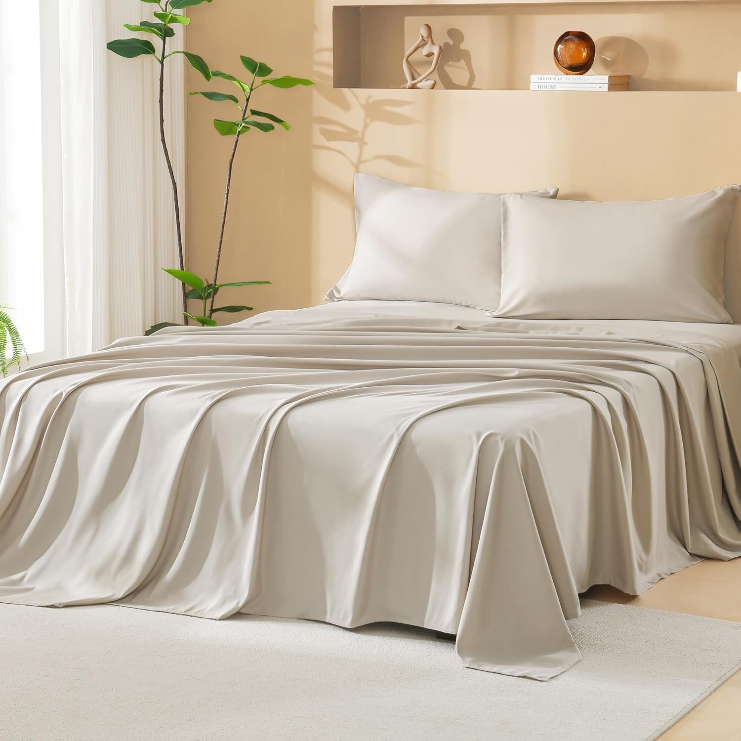 King Size Comforter Set with Sheets Beige - 7 Pieces Bed in a Bag King Chevron Tufted Boho Luxury Bedding Sets with Comforter, Sheets, Pillowcases & Shams