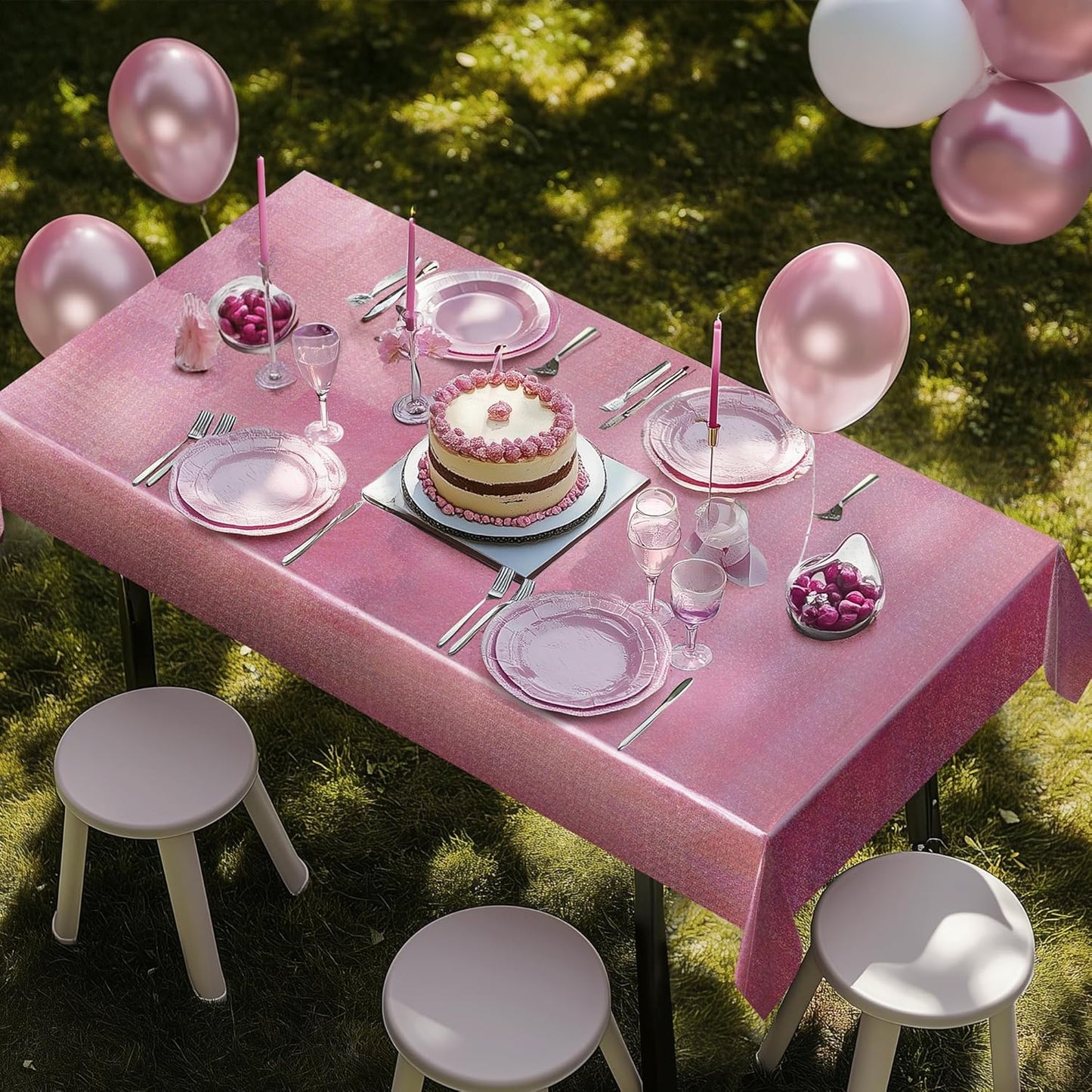 Light Pink Holographic Foil Tablecloths - Set of 2, 54x72 Durable Table Covers for Elegant Events, Perfect for Parties, Weddings, and Showers