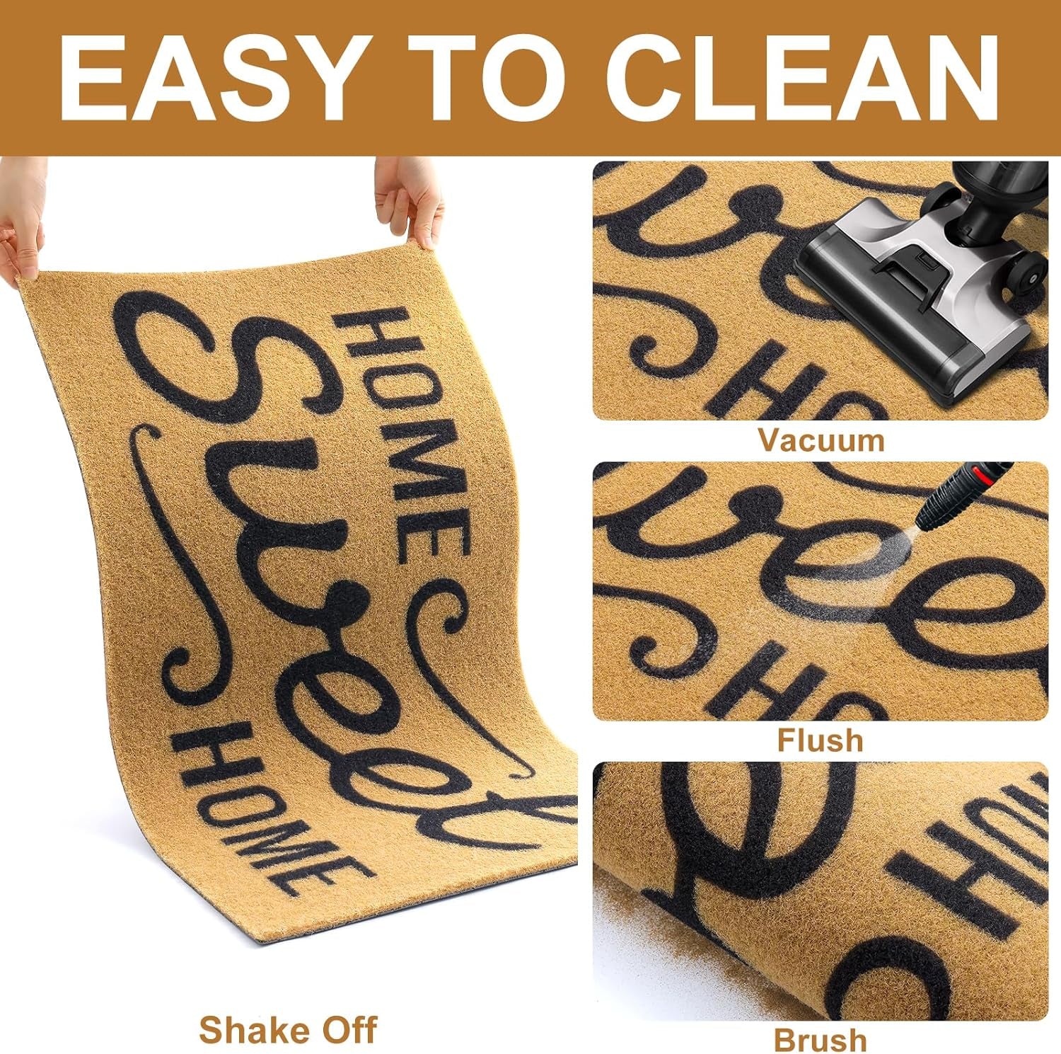 Front Door Mat, Low Profile Welcome Doormat for Home, Stain and Fade Resistant, Easy to Clean, for Indoor and Outdoor Entrances, Porch or Entryway, 30X17 Inch, Brown