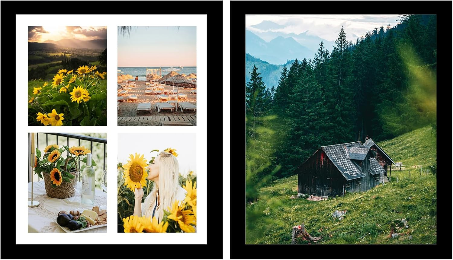 12X16 Picture Frame, 5X7 Collage Frame, Display 4 Pcs 5X7 Photos or 12X16 Picture, Four Opening Collage for Wall Hanging, Lightweight Multi Frame, Black
