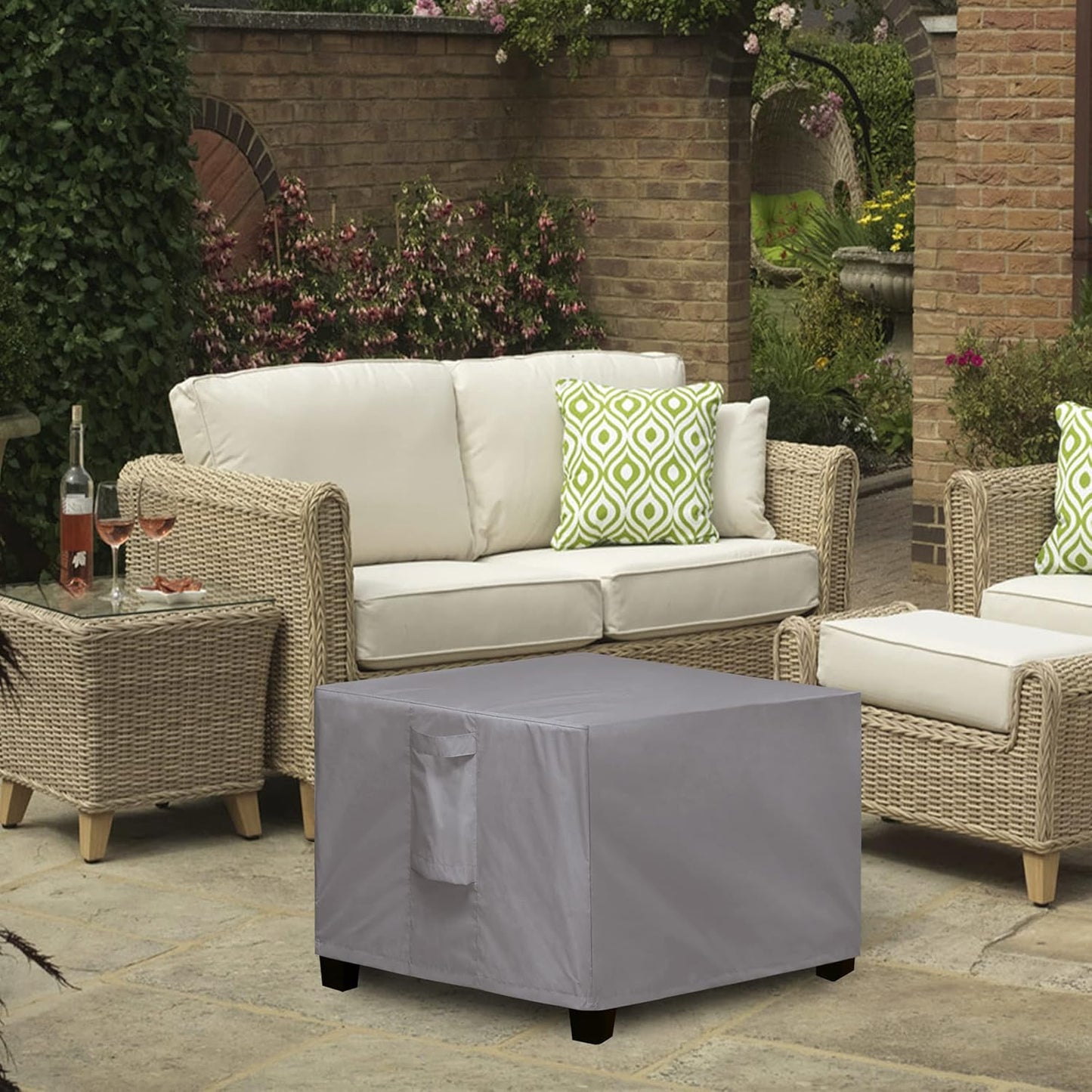 Square Patio Ottoman Cover, Waterproof Outdoor Ottoman Cover, Fade Resistant Patio Side Table Cover, Durable Outdoor Furniture Covers with Sealed Seam (25"X25"X17", Grey)