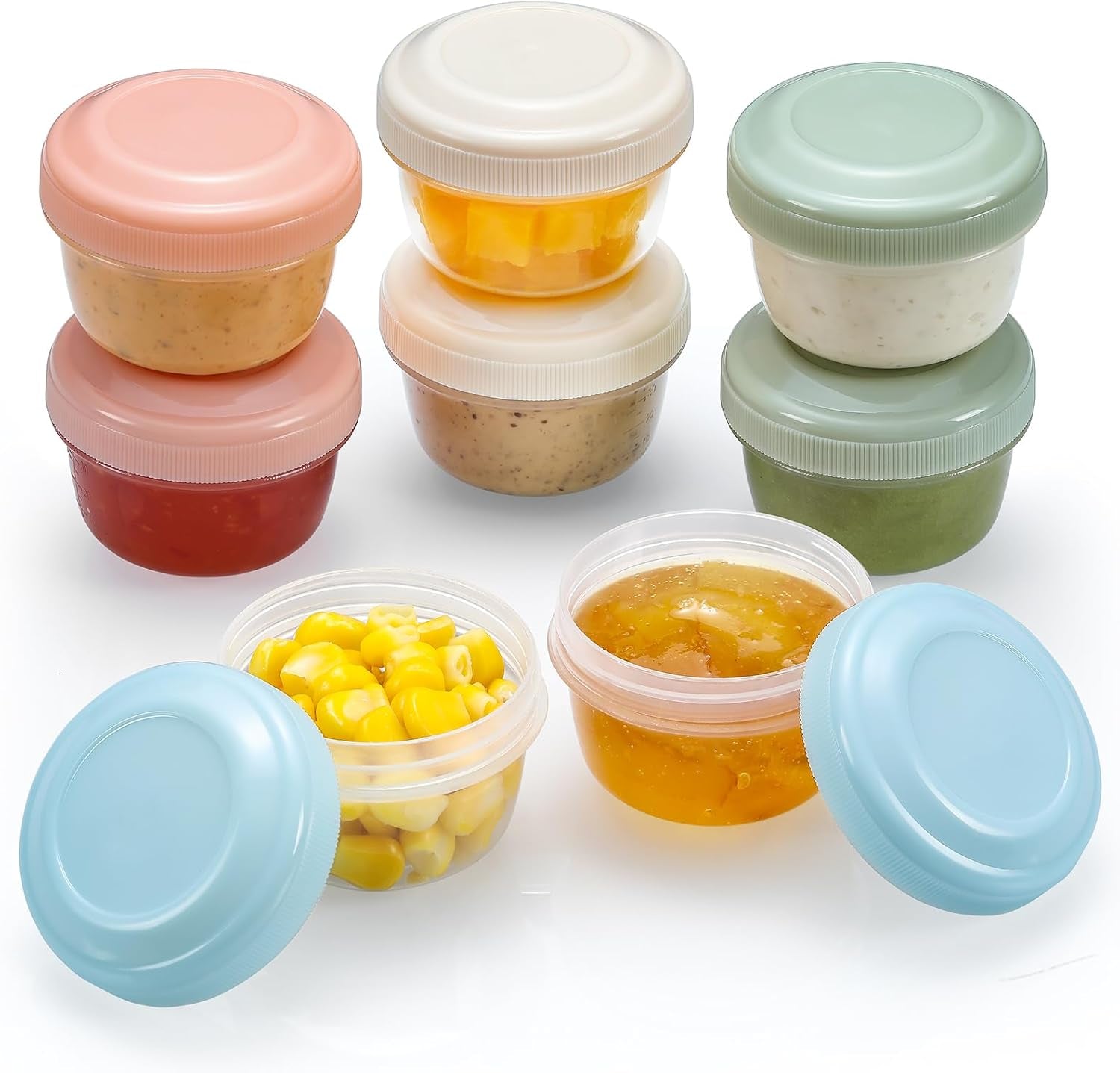 8 Pack 2 Oz Salad Dressing Container to Go, Small Condiment Containers with Lids for Lunch Bento Box, Reusable Plastic Snack Jars, Deli Containers, Colorful Sauce Cups, Dishwasher Safe