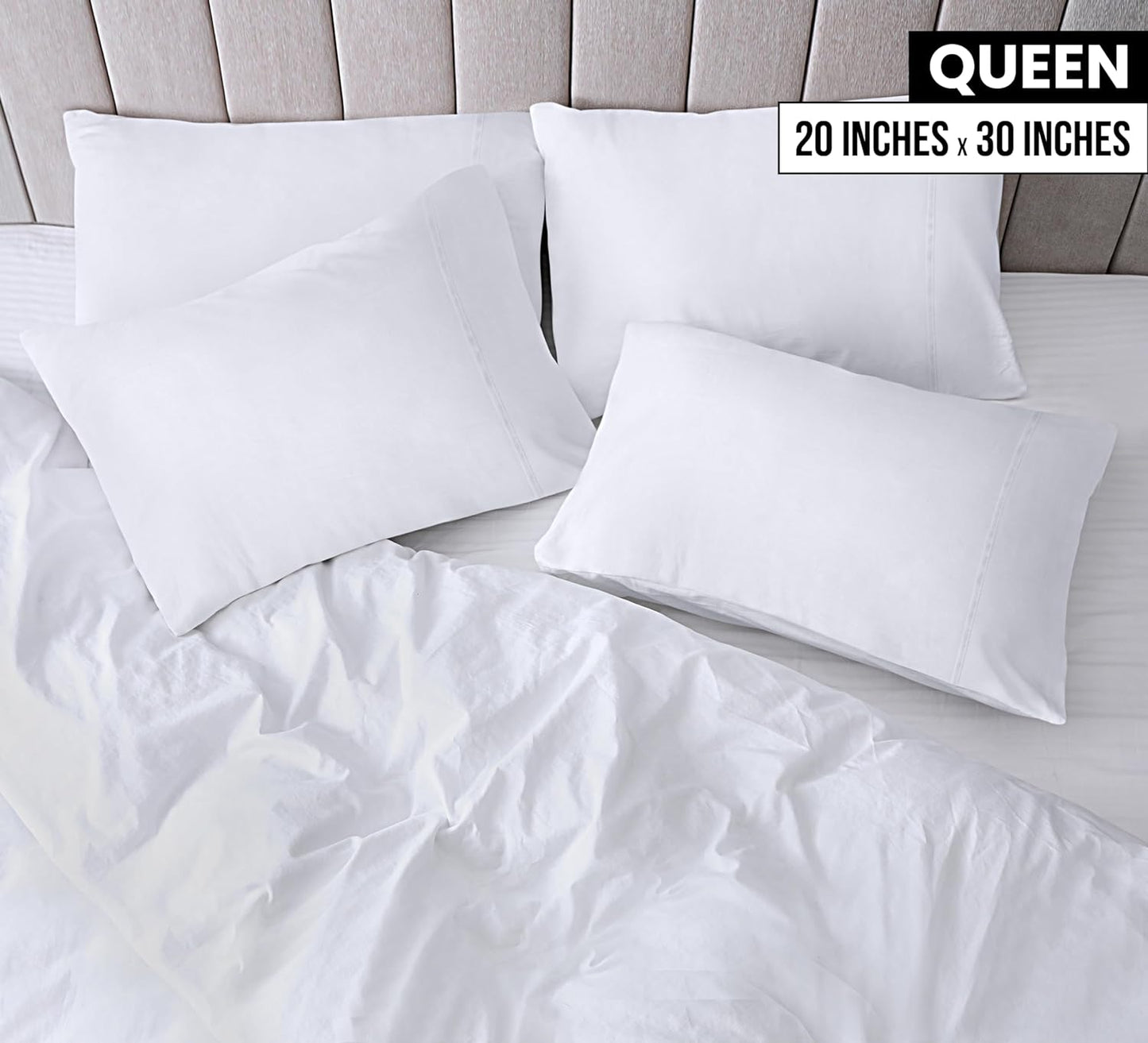 Queen Pillow Cases - 4 Pack - Envelope Closure - Soft Brushed Microfiber Fabric - Shrinkage and Fade Resistant Pillow Covers Queen Size 20 X 30 Inches (Queen, White)
