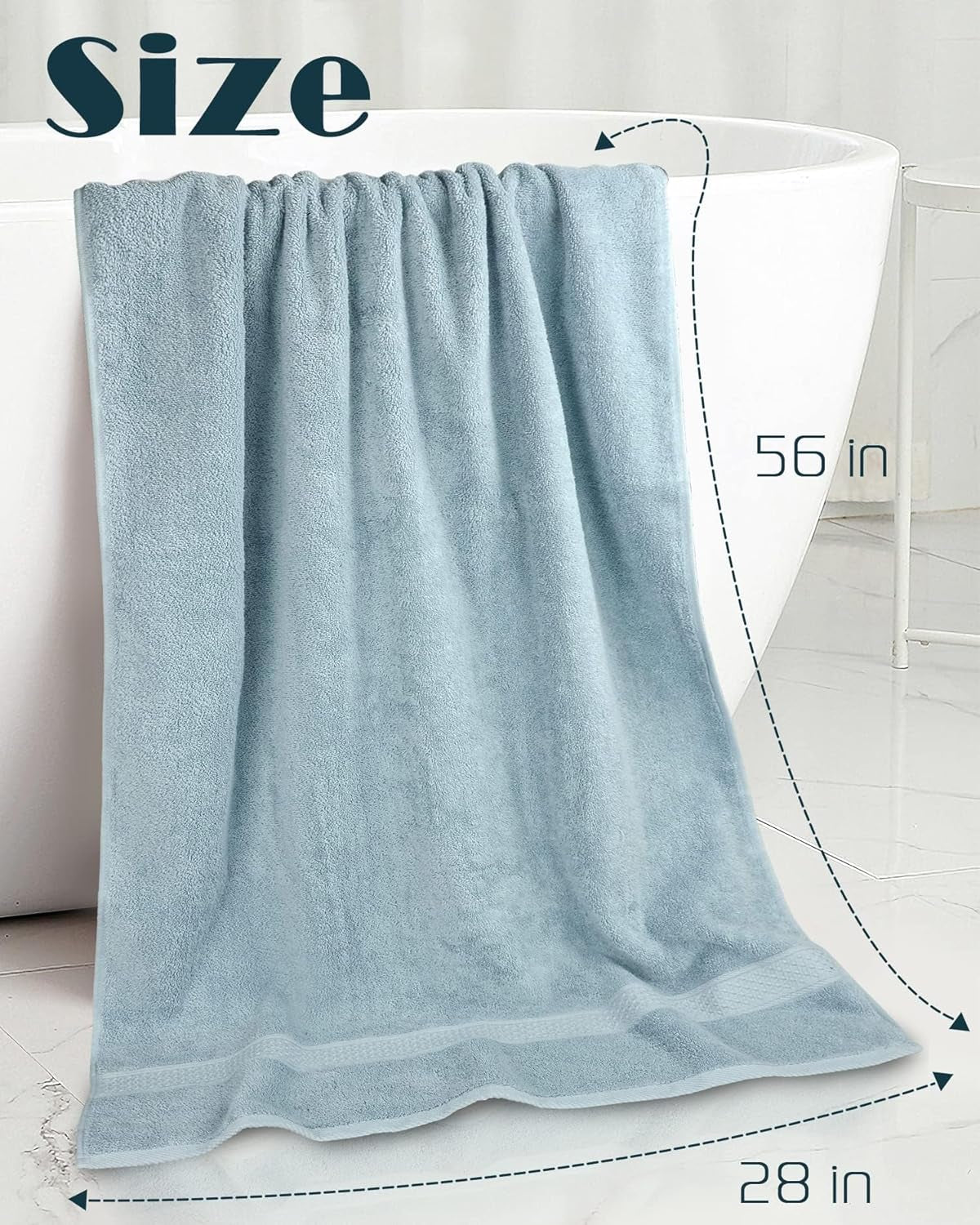 100% Cotton Bath Towels 2 Pack Shower Towels with 2 Colors Ultra Soft for Daily Use 500 GSM Medium Weight 55 by 27 1/2 Inches Large Bathroom Towel Set (Light-Gray & Light-Green)