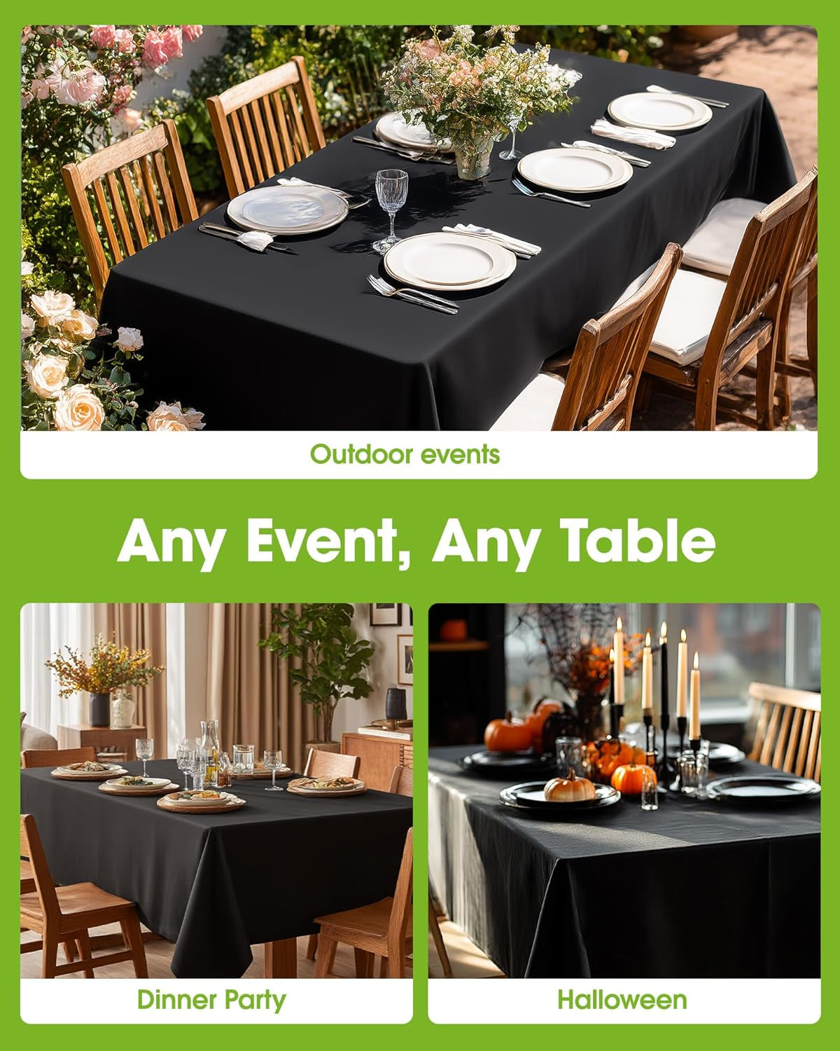 Rectangle Table Cloth 60" X 84" – Durable Polyester Tablecloth Offers Reusable & Washable Protection, Ideal for Outdoor Party, Picnic, Wedding, Banquet and Birthday, 1 Pack, Black