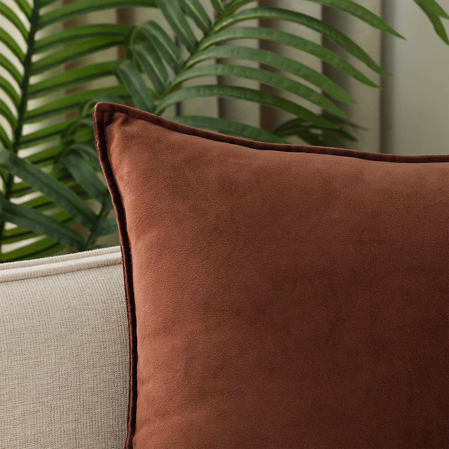 Velvet Brown Throw Pillow Covers Pack of 2 Spring Decorative Soft for Couch Sofa Bed Livingroom Office 18×18 Inches