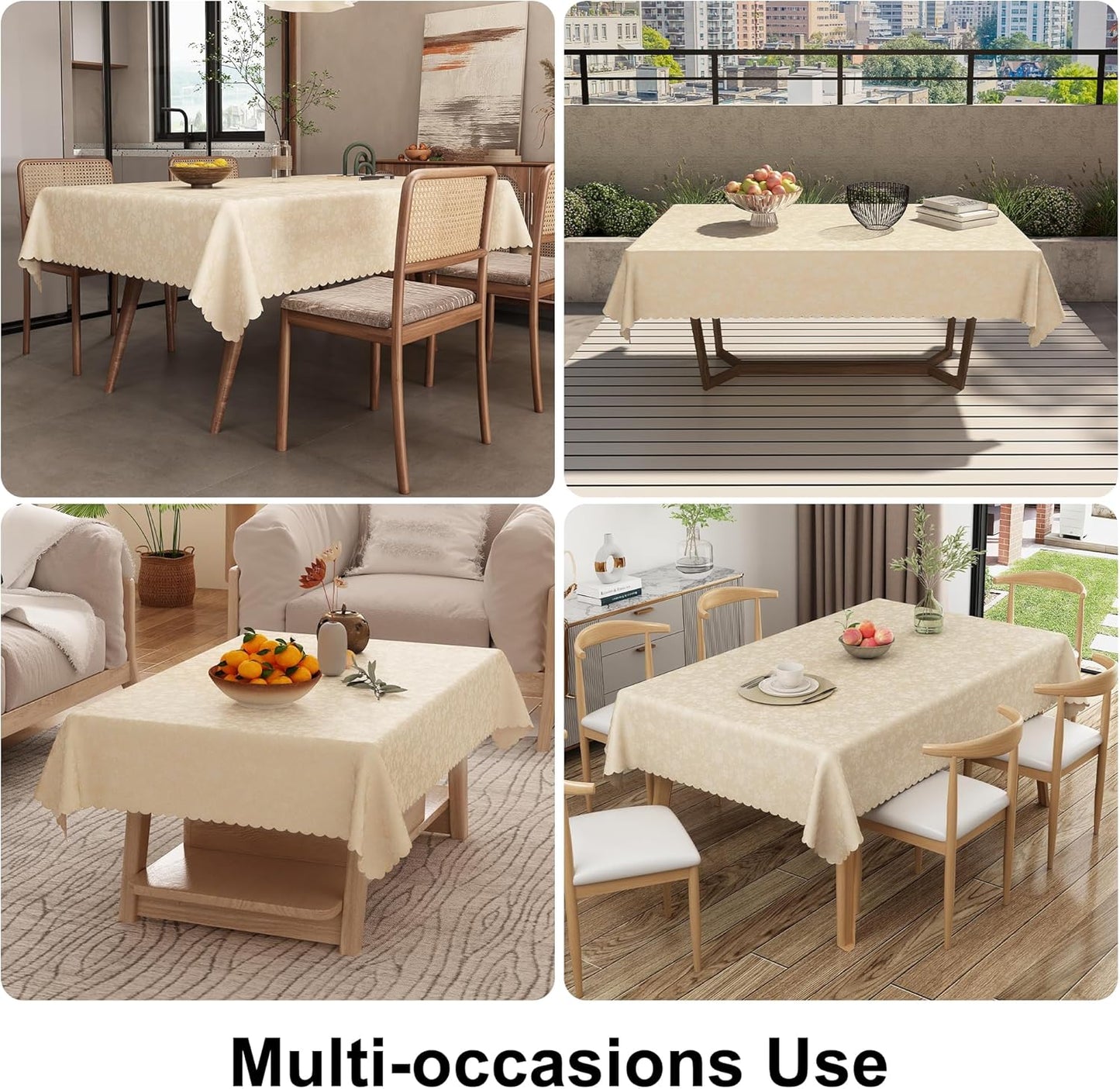 Heavy-Duty Waterproof Vinyl Rectangle Tablecloth, Washable and Wipeable Kitchen and Dining Cover (Beige, 60" x 84")