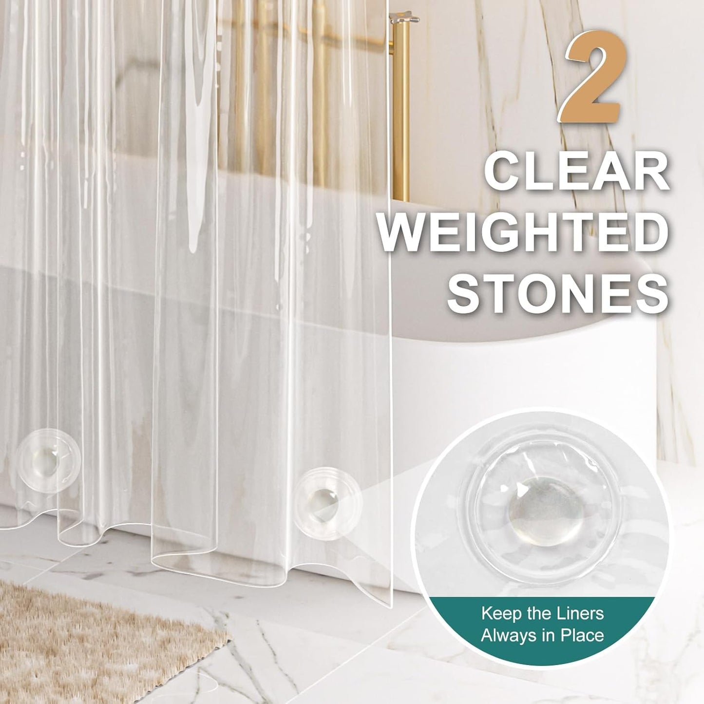 Heavy Duty Stall Shower Curtain Liner 12 Gauge, 36 X 72 Inches Clear Weighted Plastic Shower Liner with 2 Weighted Stones and 6 Rustproof Metal Grommet