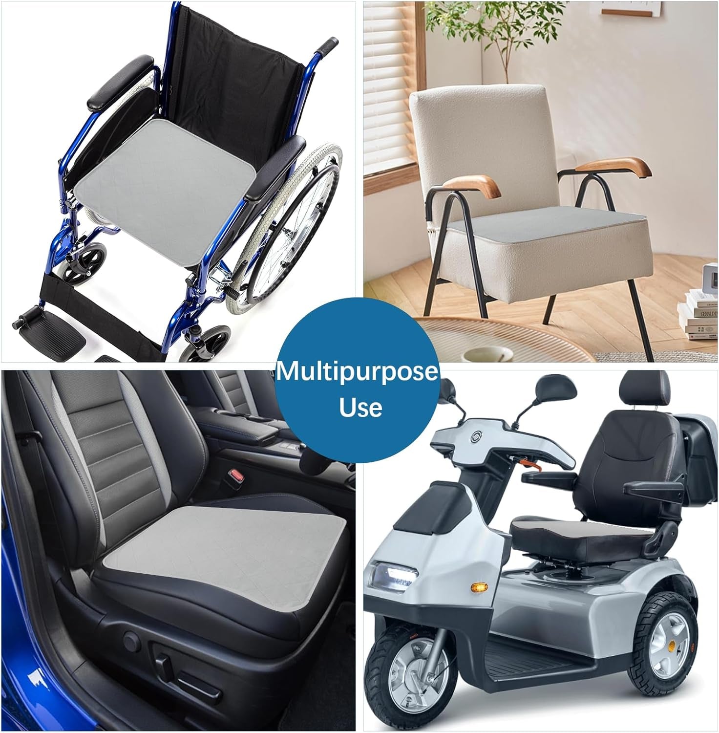 Waterproof Chair Pads for Incontinence Washable 22'' X 21'', 2 Pack Absorbent Seat Protector Pee Pads for Adults, Elderly, Kids, Toddler and Pets, Grey