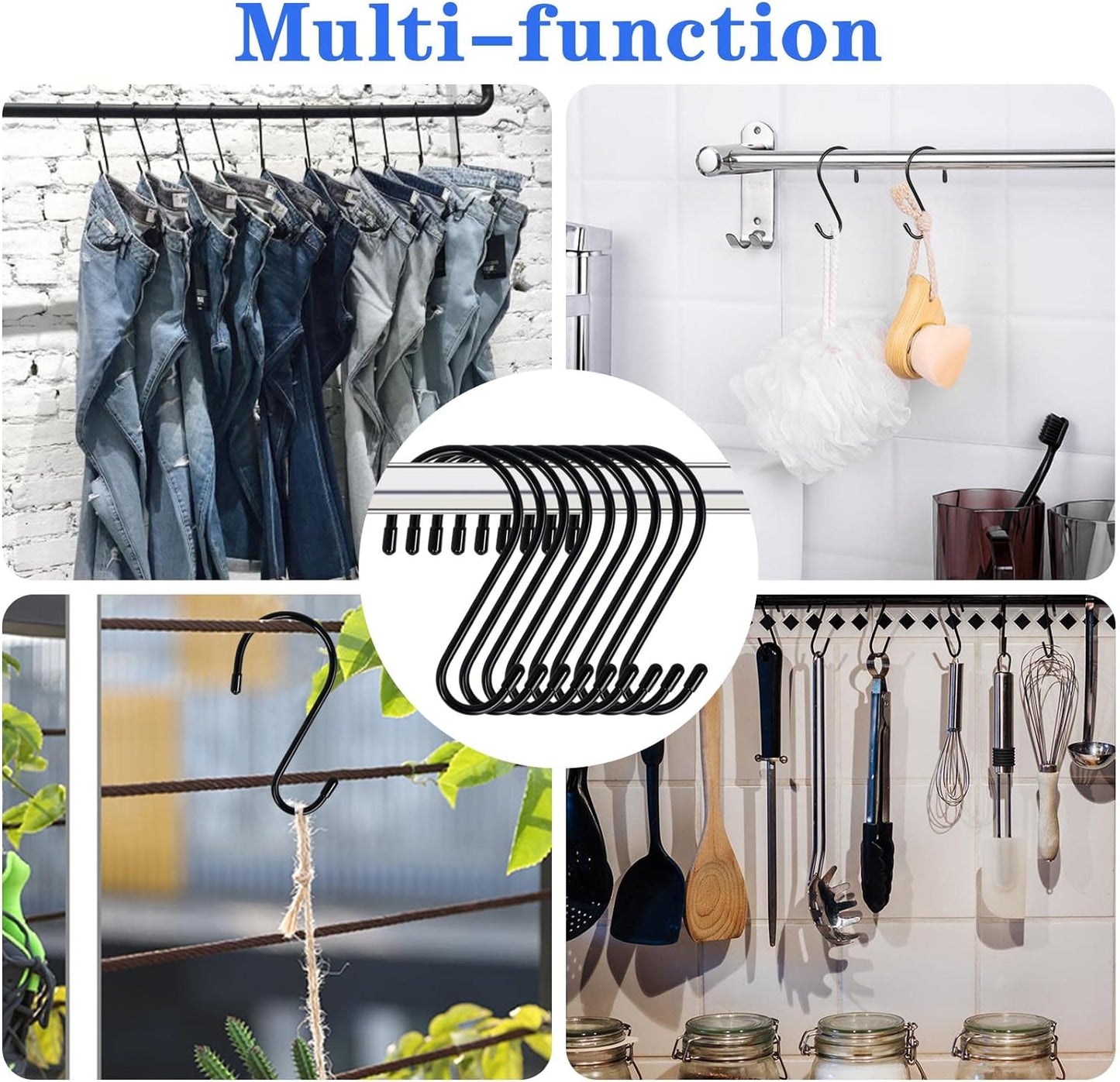12-Pack Heavy-Duty 6-Inch Vinyl-Coated S Hooks for Versatile Hanging Solutions - Non-Slip Steel Hangers for Plants, Clothing, and Kitchenware