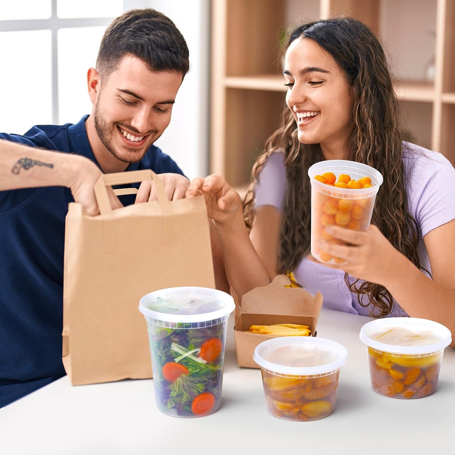 20 Sets Plastic Deli Food Containers with Lids 16Oz, 32Oz Variety Pack, Airtight Food Storage Containers, Freezer/Dishwasher/Microwave Safe, Soup Containers for Takeout Meal Prep Storage