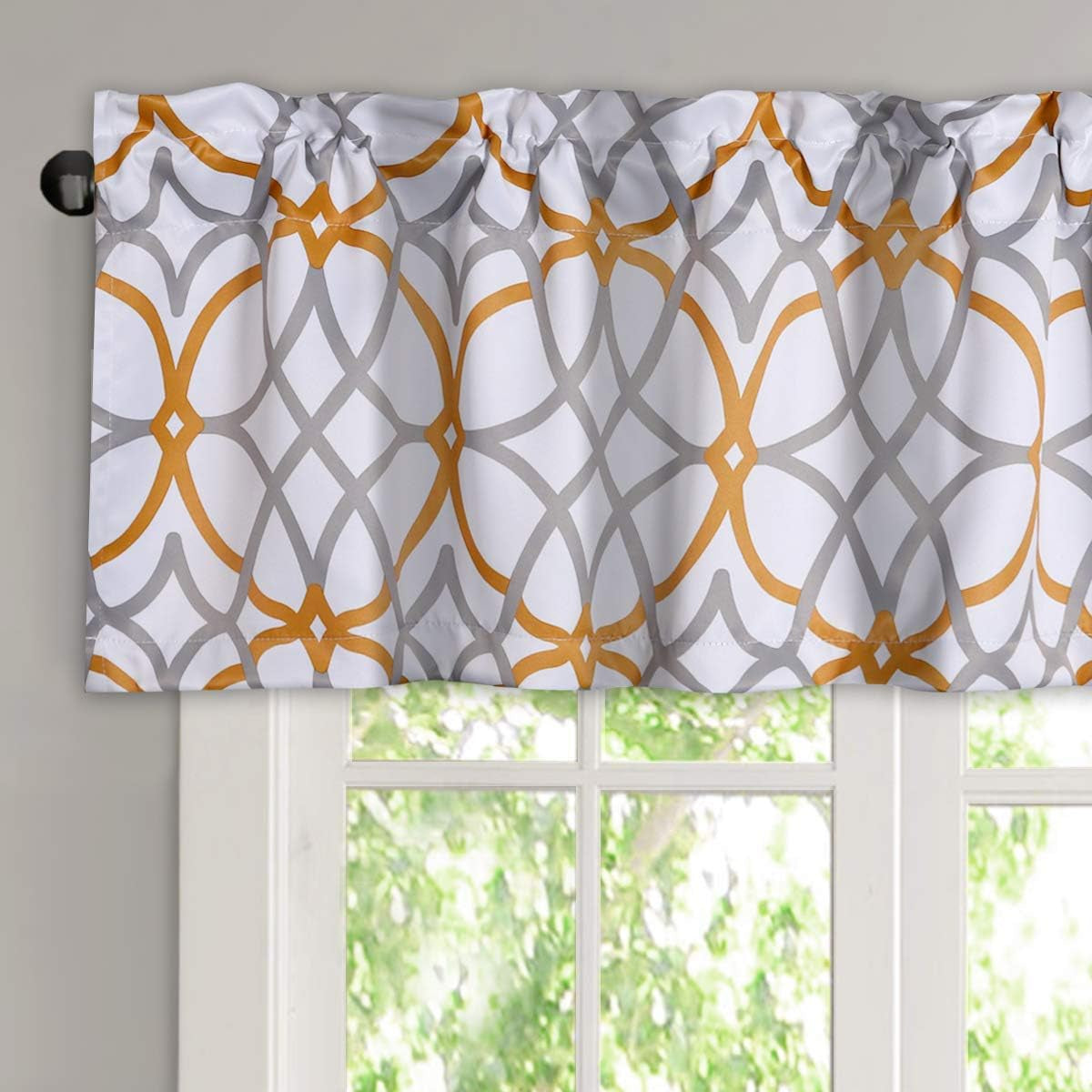 Blackout Curtain Valances for Kitchen Thermal Insulated Window Valances for Living Room Rod Pocket Short Curtain 1 Panel, 52X18 Inch, Mustard and Grey
