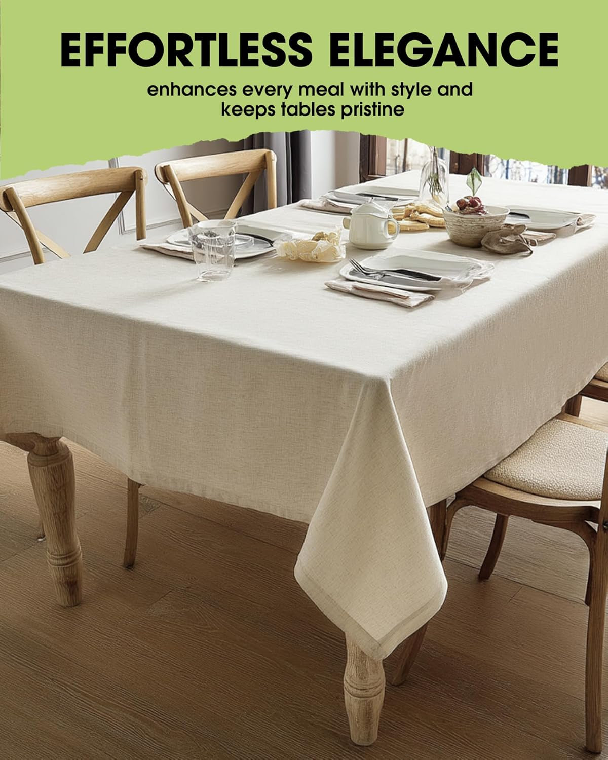 Rectangle Linen Tablecloth Waterproof & Stain Resistant, Wrinkle-Free Table Cloth Adds Elegance and Protection, Ideal for Dining, Party, Wedding and Outdoor, 52 X 70 Inch, Cream, Ivory