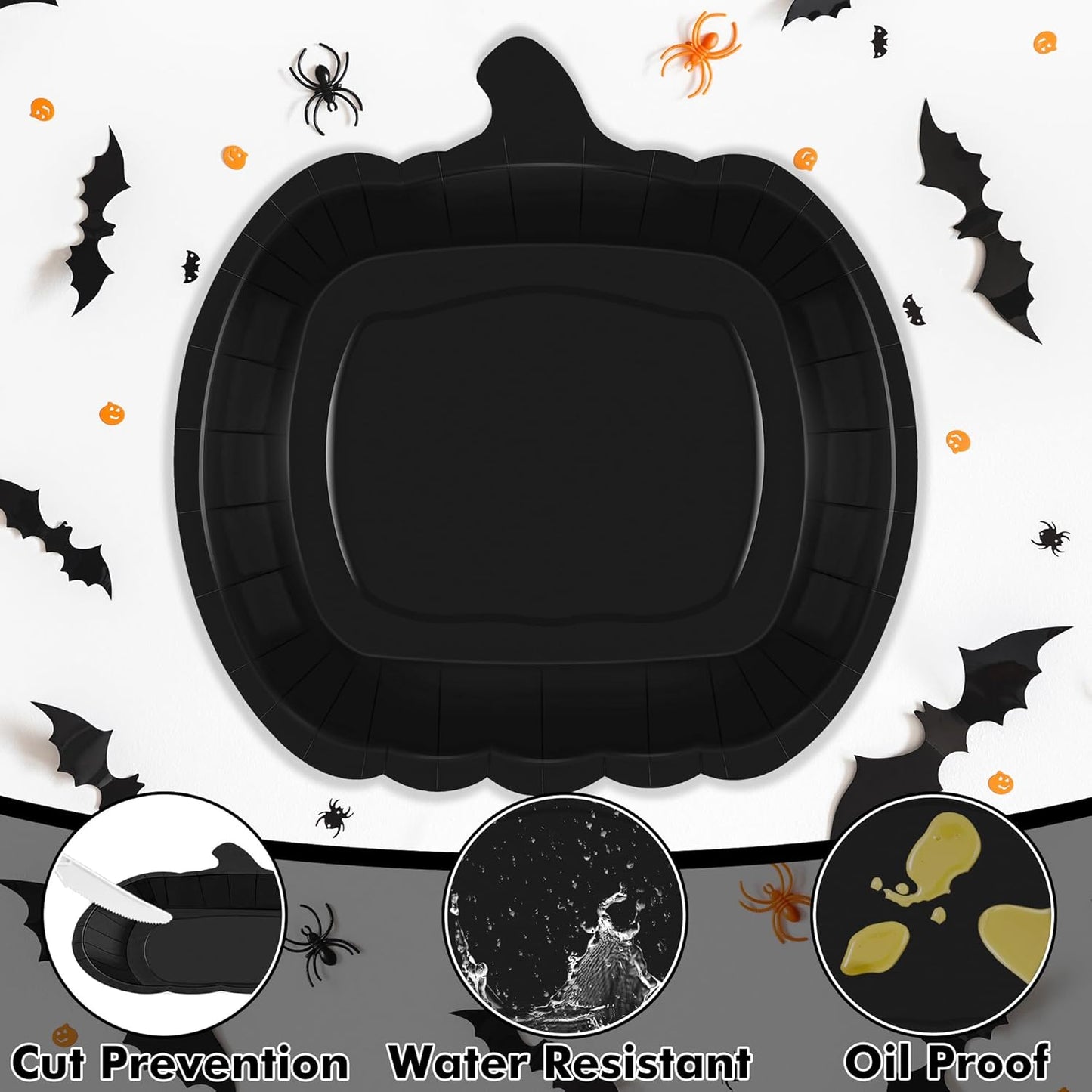 50 PCS Halloween Plates, 9.4'' X 9.6'' Pumpkin Shaped Plates, Disposable Spooky Paper Decorations, Black Ghost Party Tableware for Halloween Party Favors Spiderweb Witch Pumpkin Decor