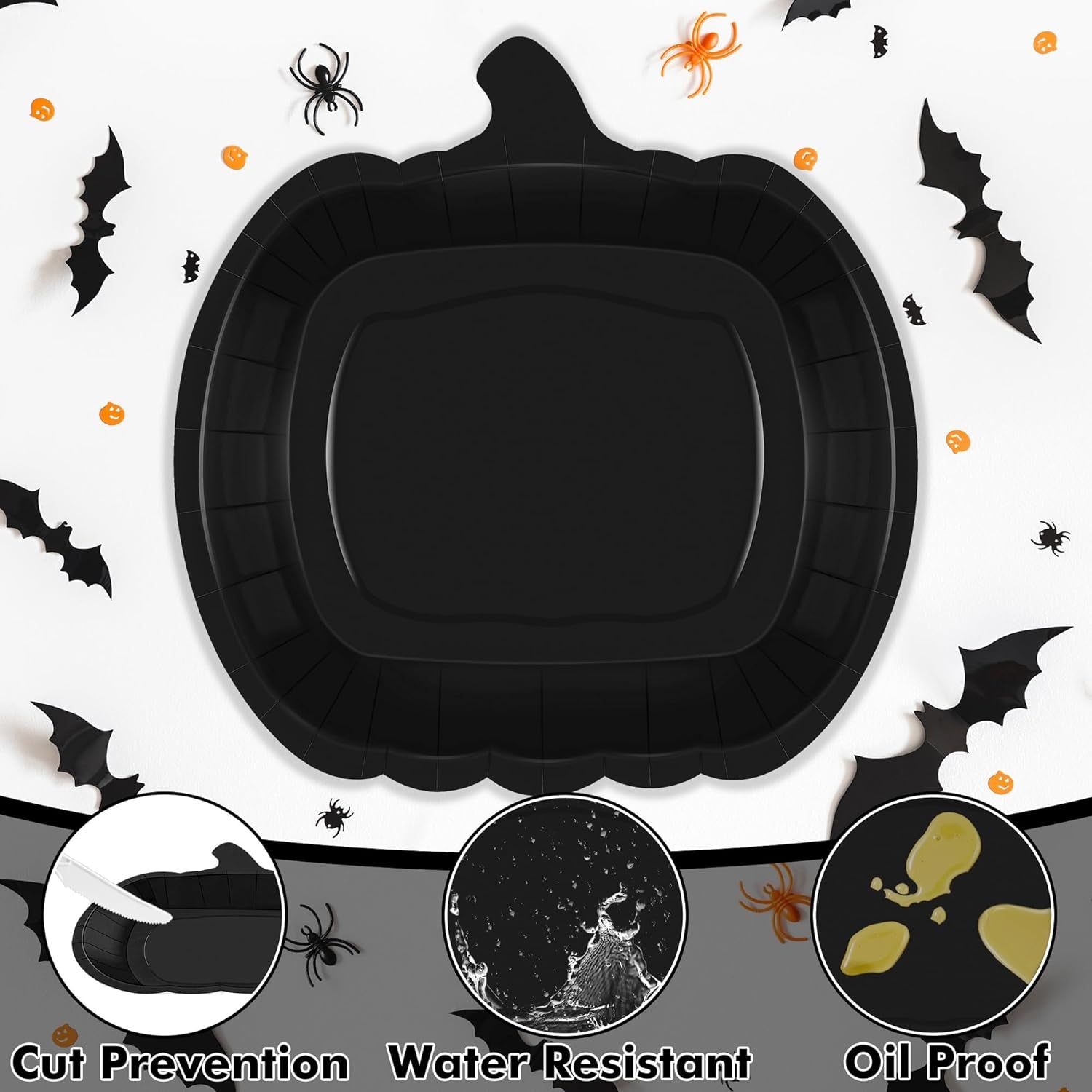 50 PCS Halloween Plates, 9.4'' X 9.6'' Pumpkin Shaped Plates, Disposable Spooky Paper Decorations, Black Ghost Party Tableware for Halloween Party Favors Spiderweb Witch Pumpkin Decor