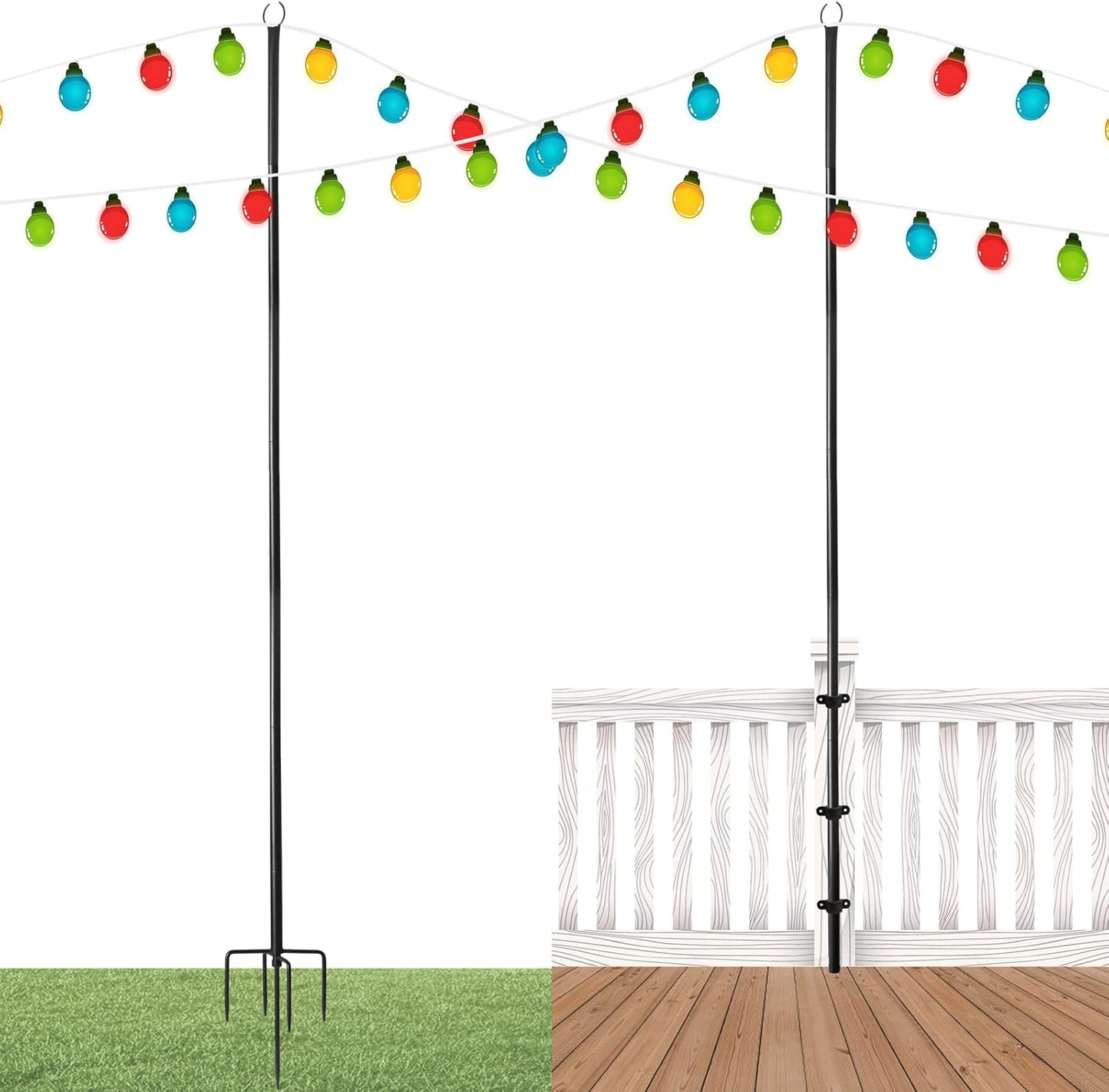 2-Pack Heavy-Duty 10-Foot Adjustable Outdoor Metal String Light Poles for LED Lighting - Ideal for Gardens, Backyards, Weddings, and Parties