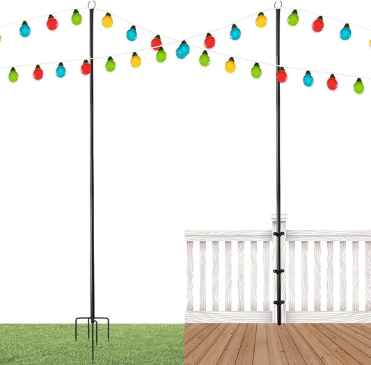 2-Pack Heavy-Duty 10-Foot Adjustable Outdoor Metal String Light Poles for LED Lighting - Ideal for Gardens, Backyards, Weddings, and Parties