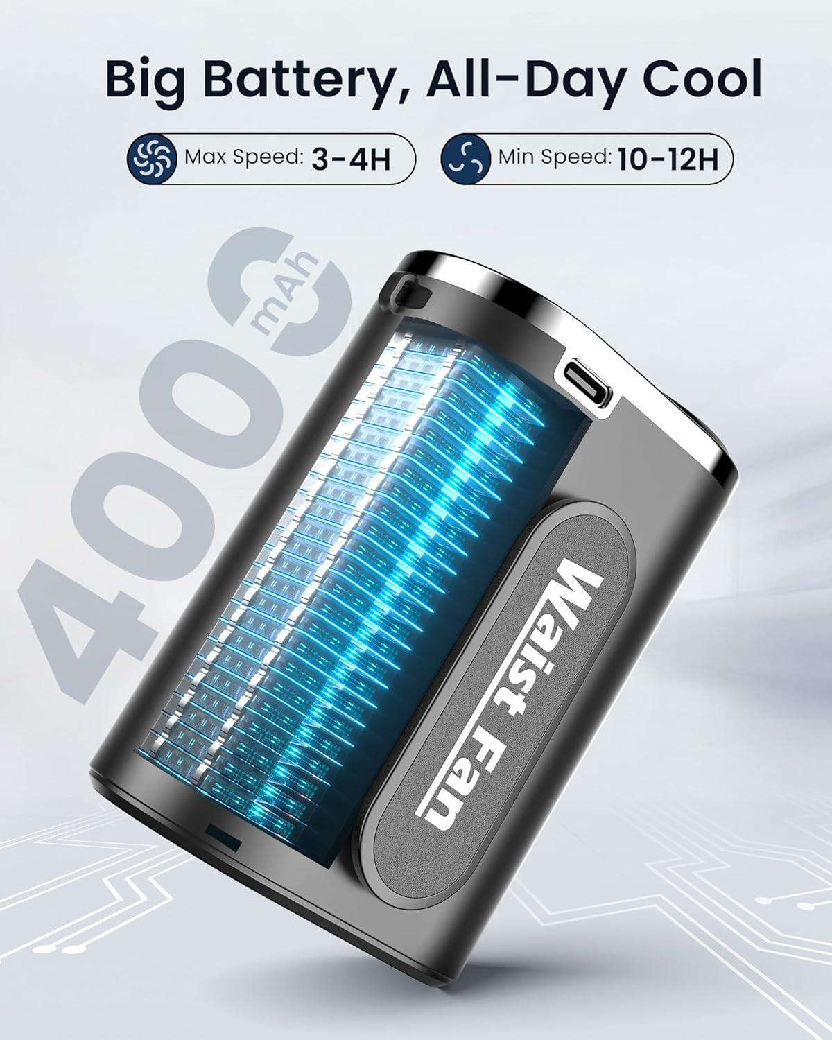 Portable Mini Waist Belt Fan Rechargeable, Upgraded 17500RPM Strong Airflow with 4 Speed Levels, Personal Hands-Free Necklace Cooling Fan, under Shirt Cooling for Blue Collar, Weeding, Outdoor