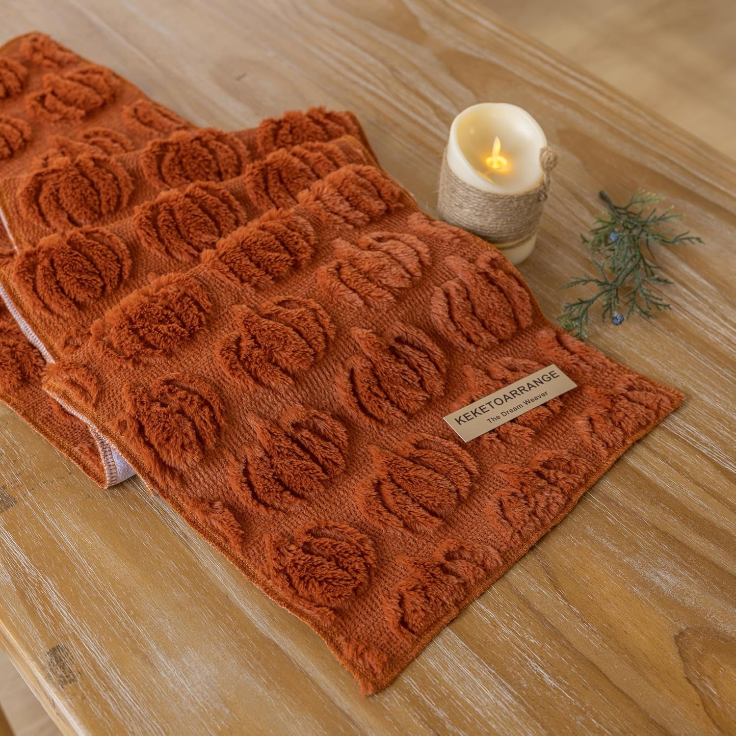 Fall Table Runner Rust Terracotta Soft Plush Faux Fur Velvet Pumpkin Autumn Harvest Cloth Dining Centerpiece Decor for Home Kitchen Decoration 13 X 48 Inch