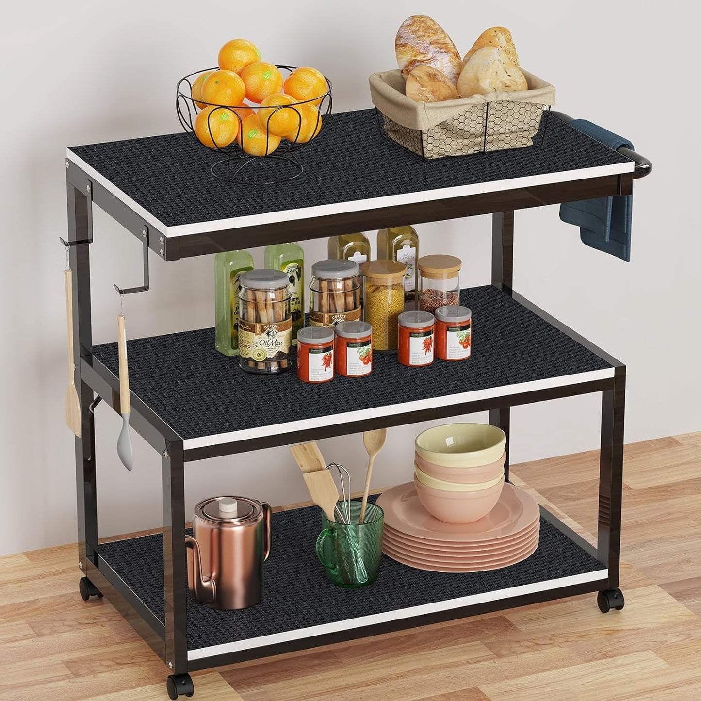 Shelf Liners for Kitchen Cabinets Non Adhesive Drawer Liner for Bathroom Waterproof Refrigerator Liners for Shelves Fridge Plastic Mats Cabinet Cupboard Liner Black 11.8 X 59 Inches