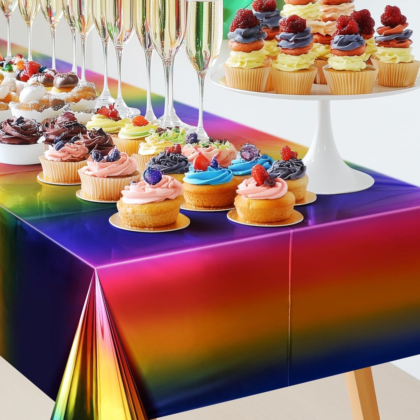 Set of 2 Disposable Tie-Dye Rainbow Tablecloths, 54 x 72 Inches, Colorful Plastic Covers for Celebrations, Weddings, and Events